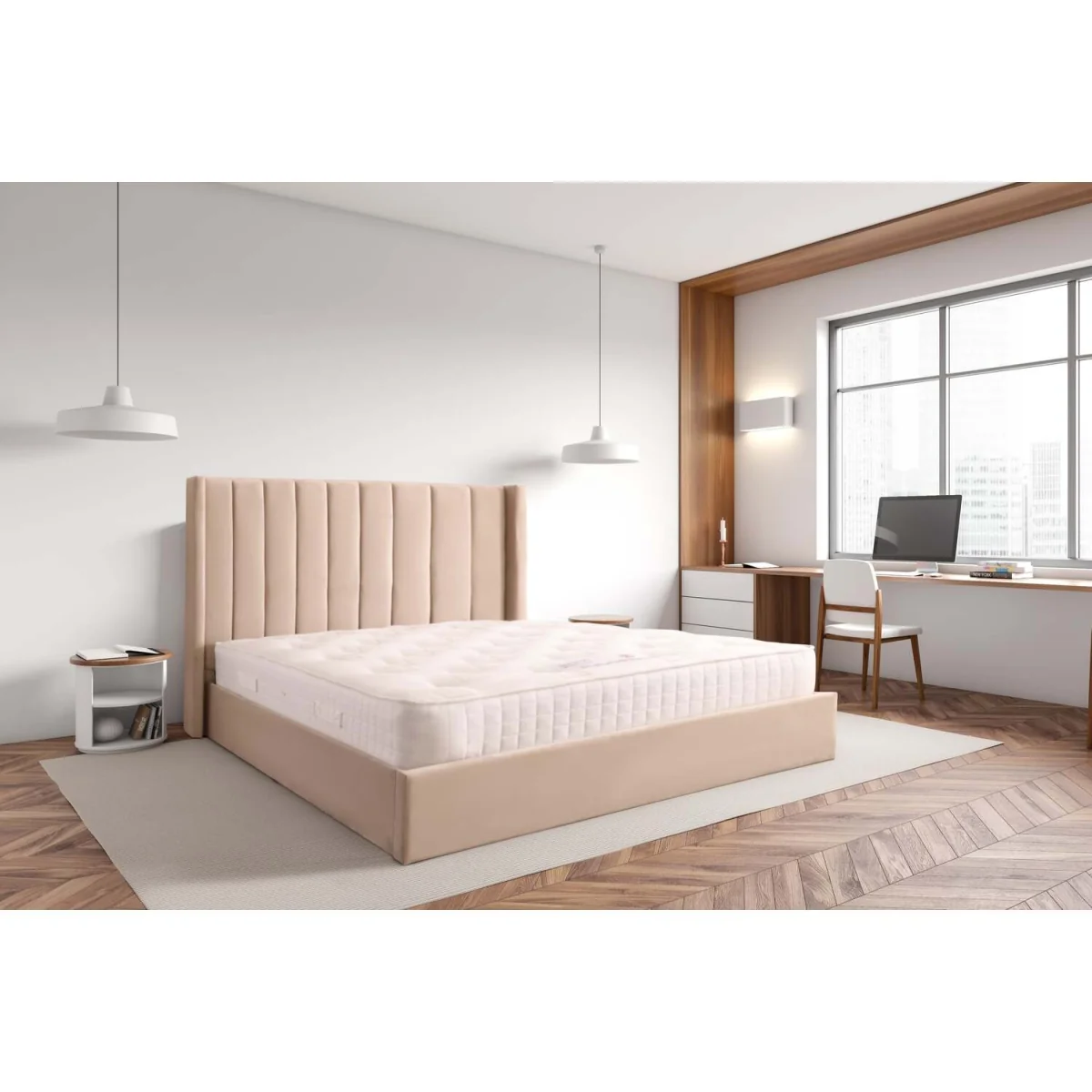 Lucia Warm Stone Velvet End Lift Ottoman Bed Frame - Kingsize - Stone