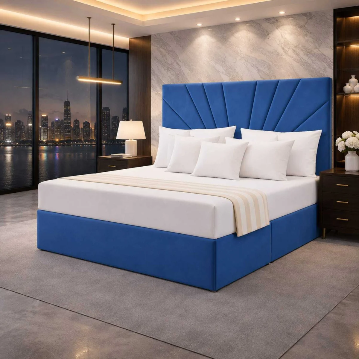 Jackrata divan ottoman storage bed with headboard blue - Blue / Double