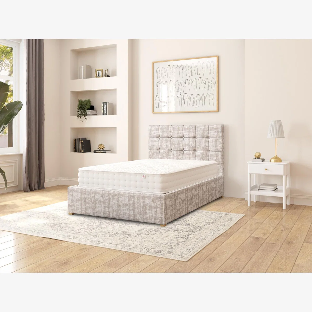 Sinatra Fabric Ottoman Storage Bed, Distressed Velvet Fabric - Platinum / Small Double