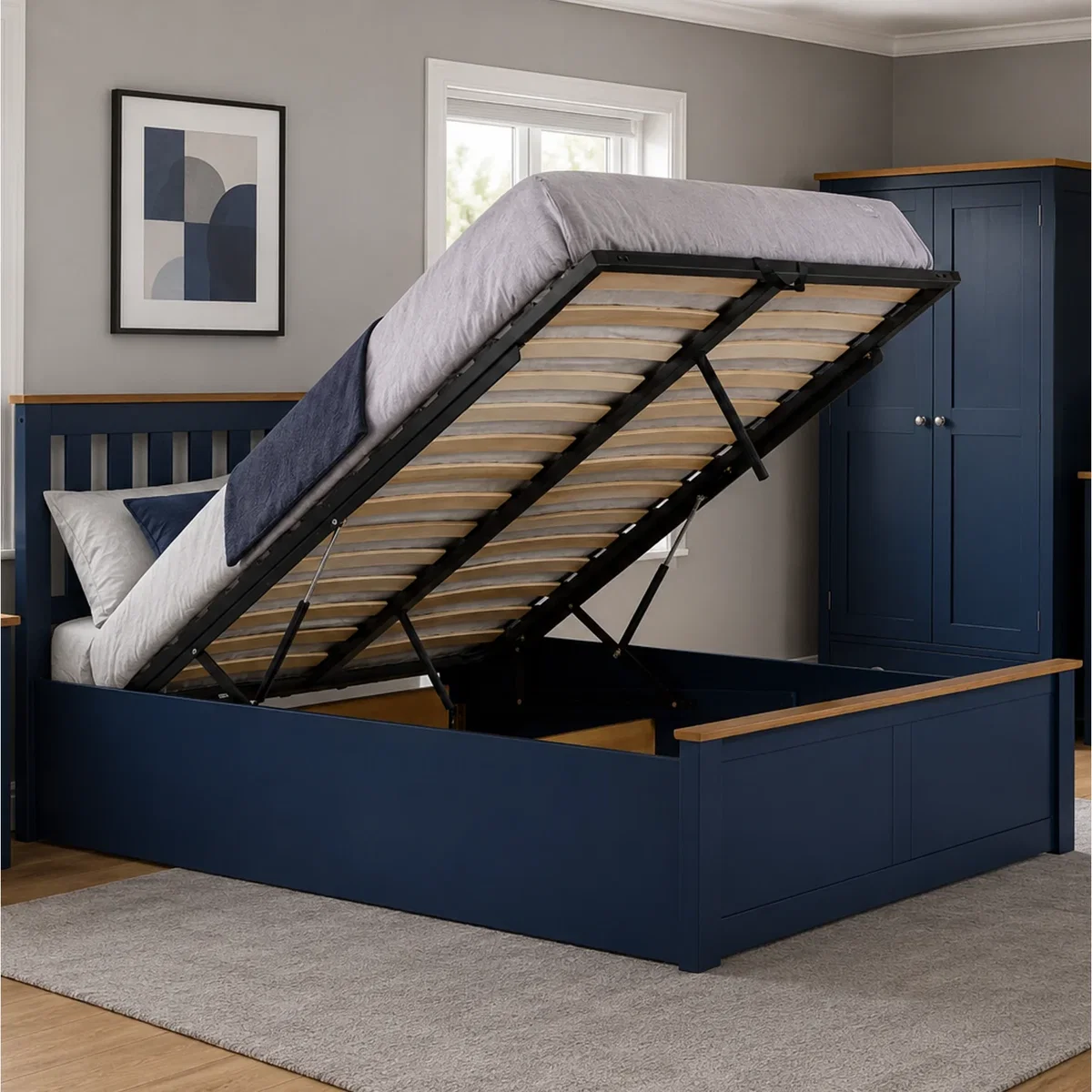 Aspen 150cm Ottoman Bed - Navy Blue – image 1