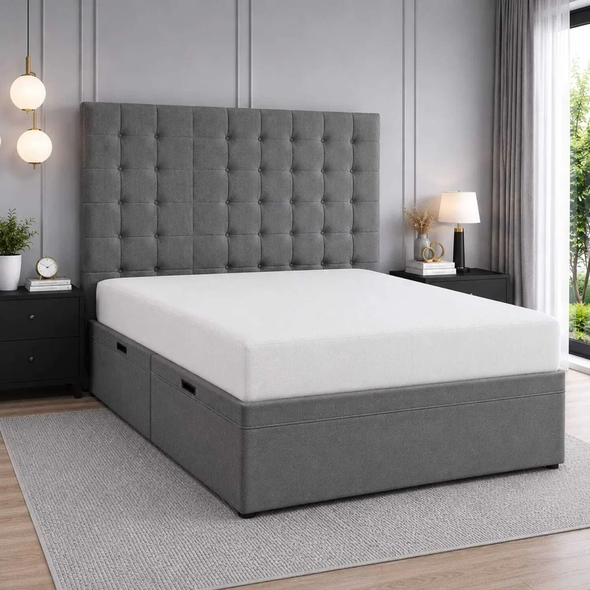 Luxury Diana Upholstered Storage Bed With Elegant Headboard Bed Grey - Grey / Superking