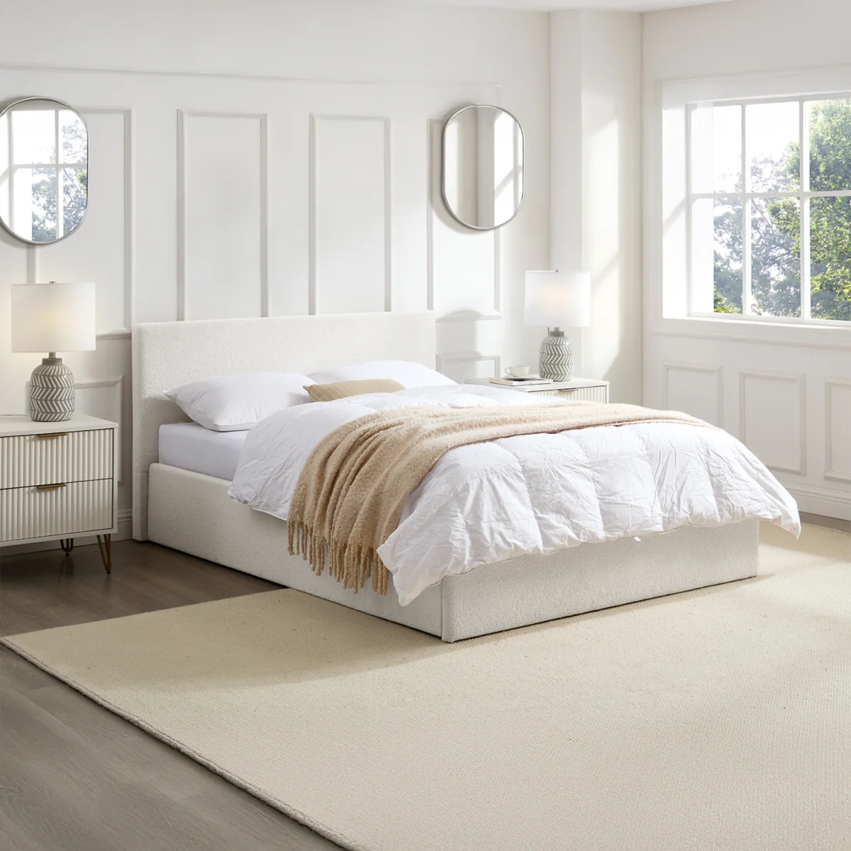 TEDDY BOUCLE 3FT Single Ottoman Gas Lift Storage Bed White Fabric Frame - Boucle White – image 1