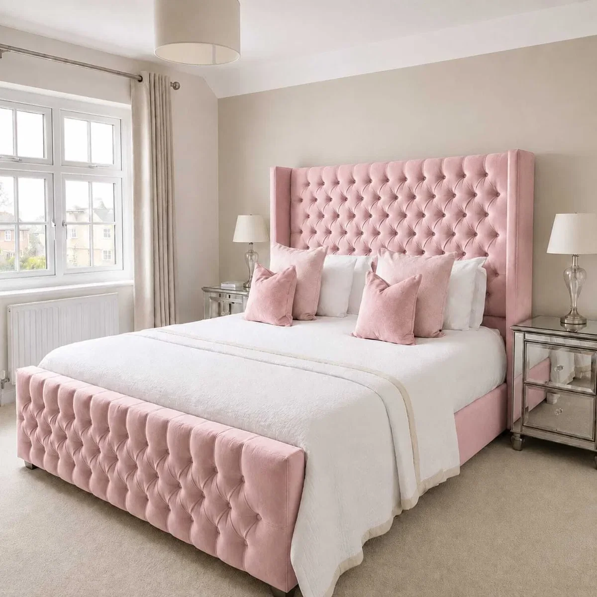 Bellavita Gas Lift Storage Bed With Chesterfield Tufted Headboard - Pink / Double – image 1