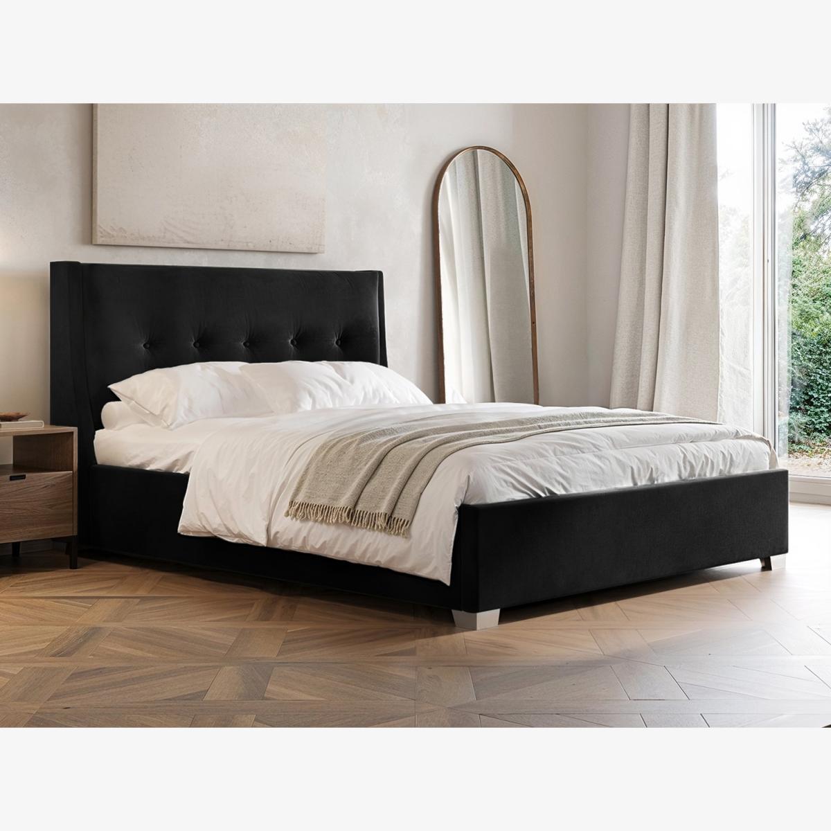 Artemis Black Velvet Cushioned Headboard Ottoman Bed - Black