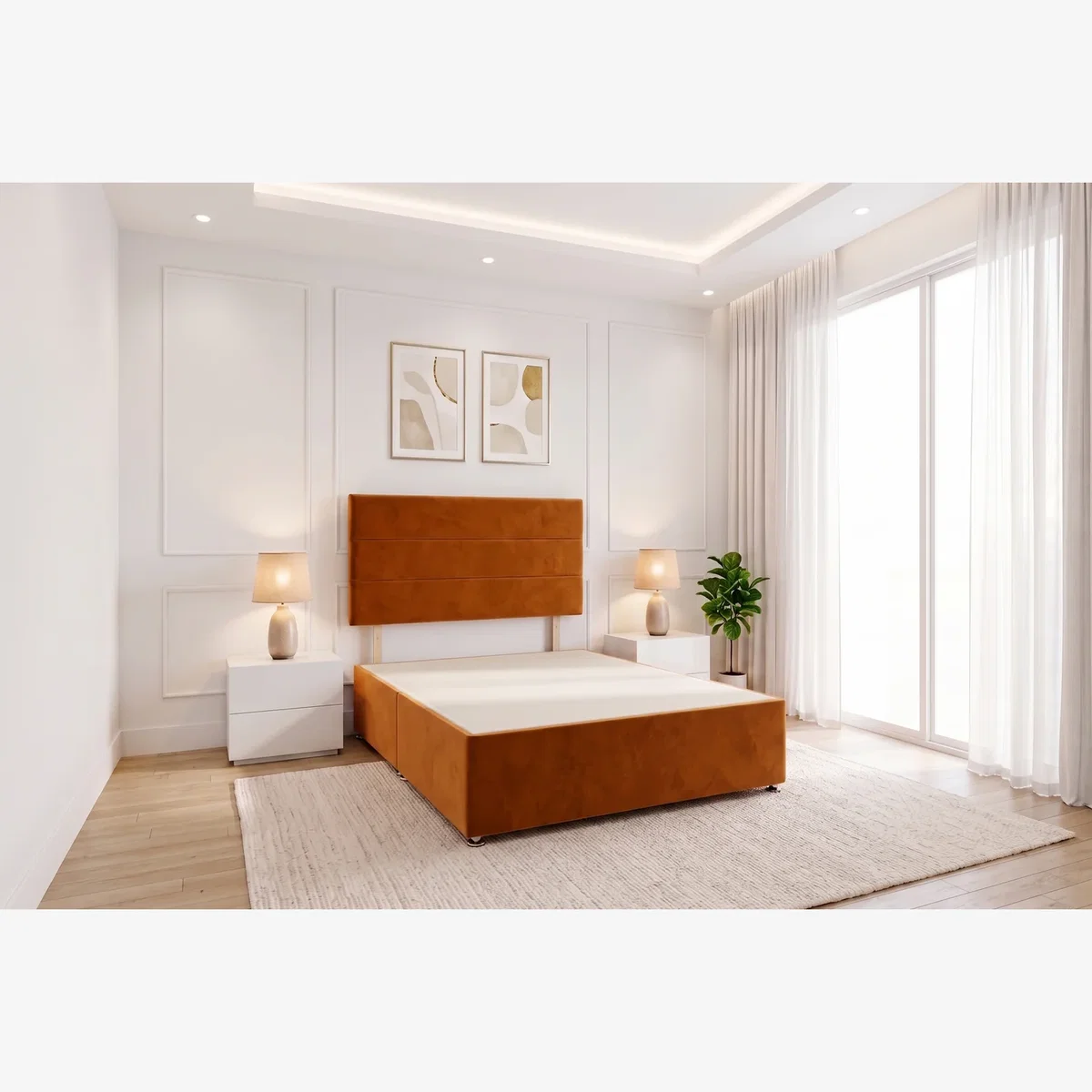York Plush Velvet Divan Storage Bed with 4 Drawers & Headboard - Orange / King – image 1