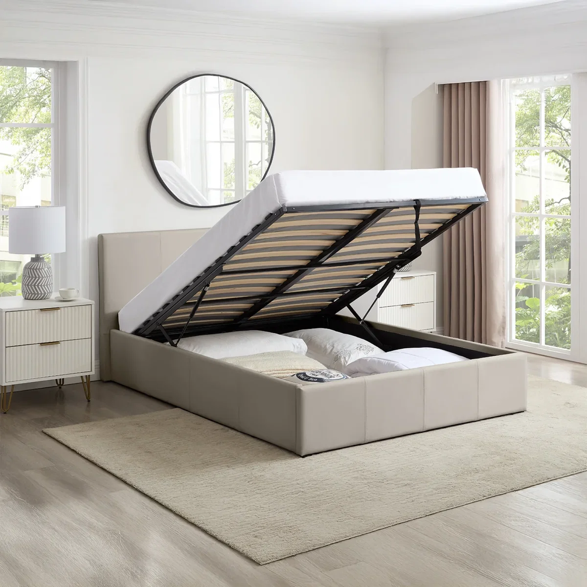 LUNA 4FT Small Double Ottoman Bed Cream Beige Faux Leather + 20cm Memory Foam - Cream Beige – image 2
