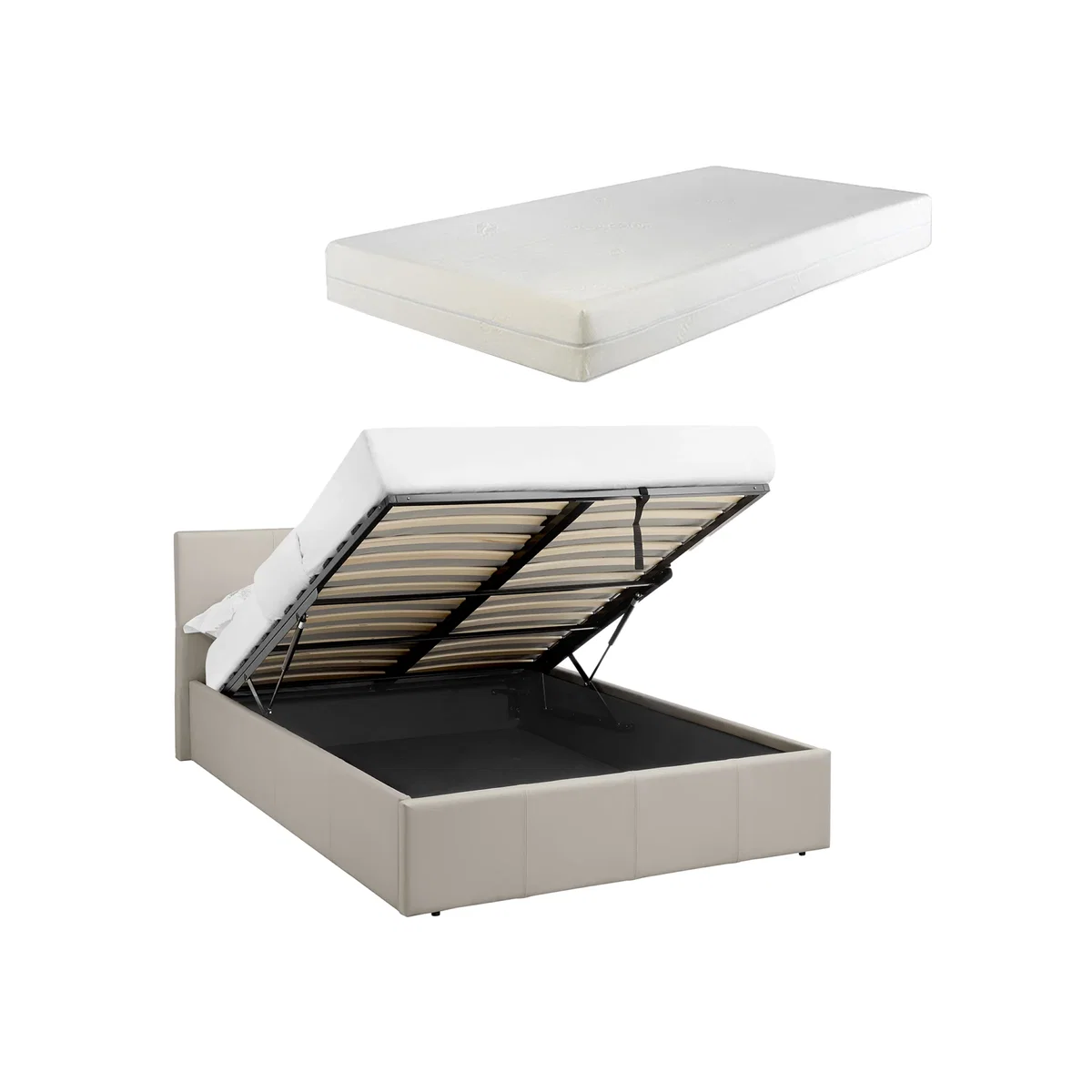 LUNA 4FT Small Double Ottoman Bed Cream Beige Faux Leather + 20cm Memory Foam - Cream Beige – image 1