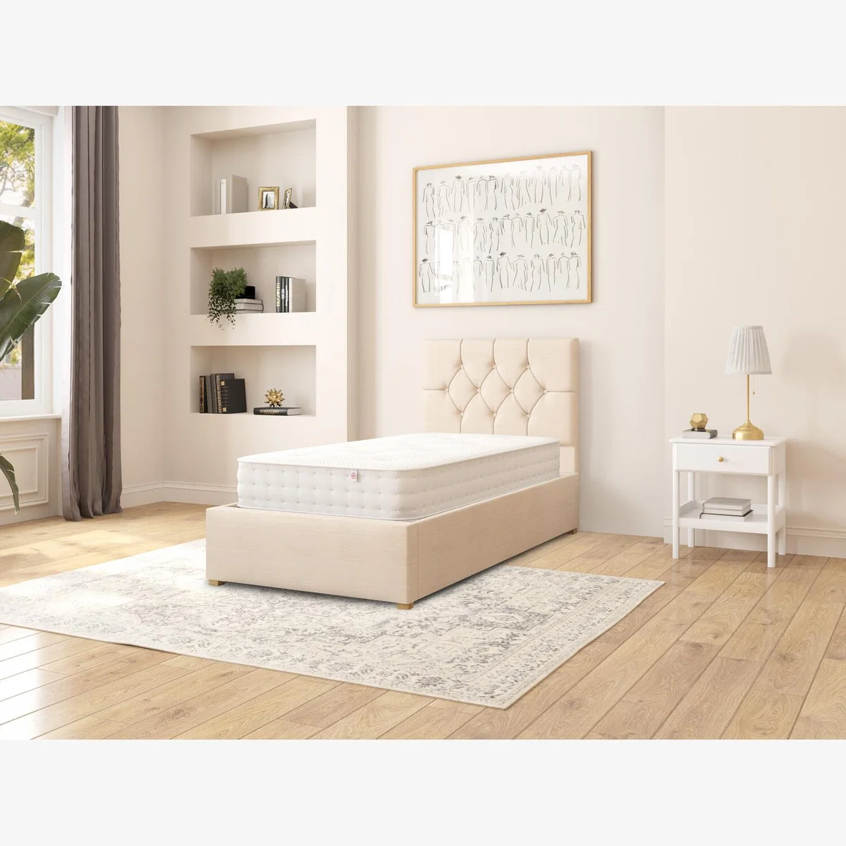 Olivier Fabric Ottoman Storage Bed, Malham Weave Fabric - Cream / Single