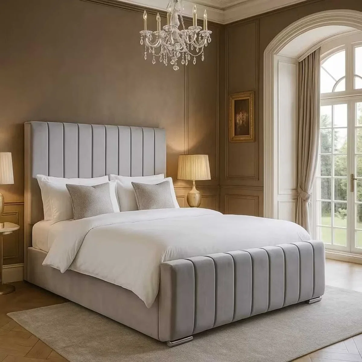 London Divan Ottoman Bed With Headboard - Silver / Superking – image 1