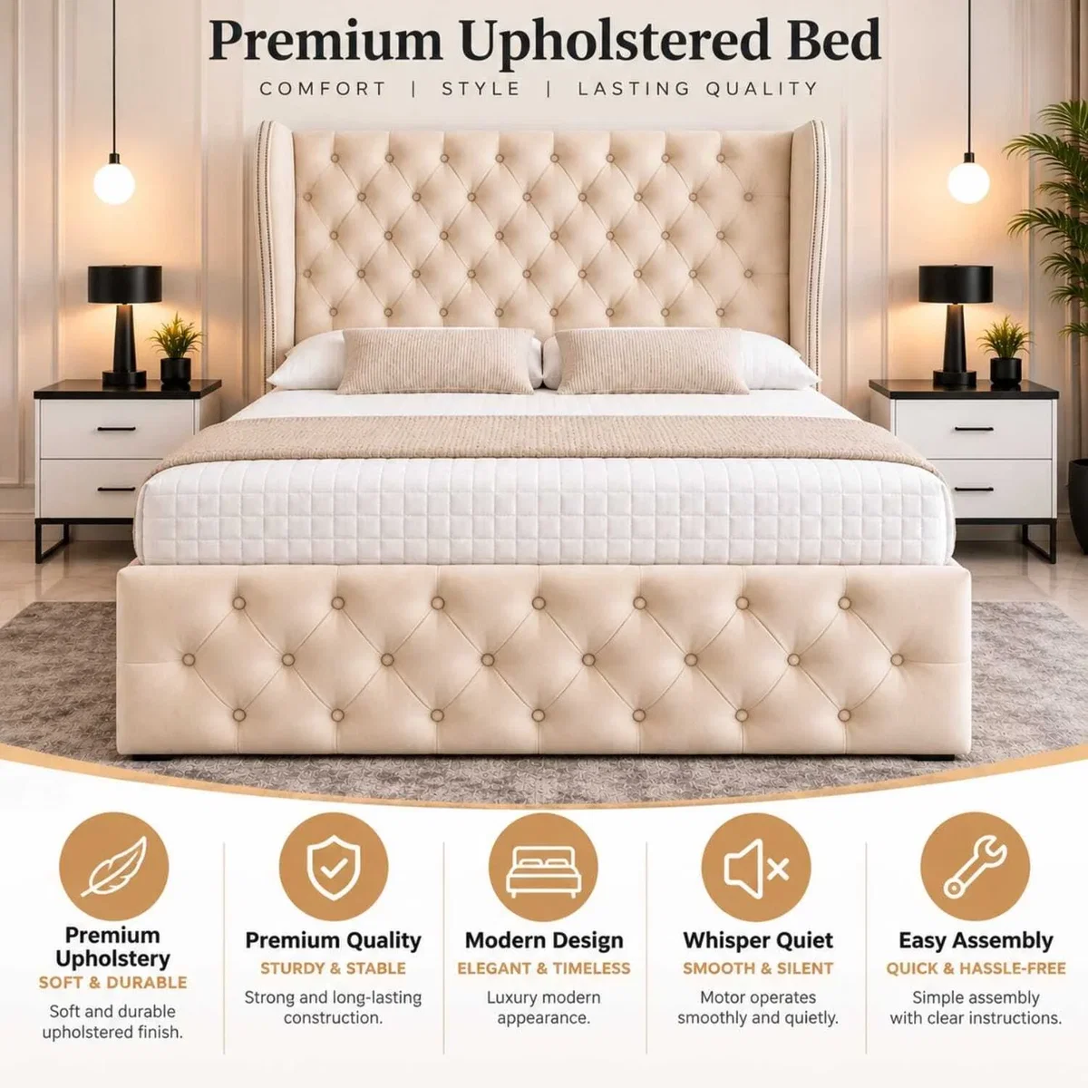 Luvessa Upholstered Ottoman Storage Bed With Wingback Headboard - Grey / Superking – image 5