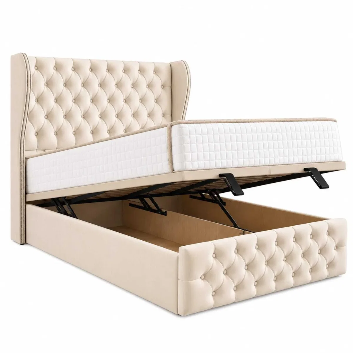 Luvessa Upholstered Ottoman Storage Bed With Wingback Headboard - Grey / Superking – image 6