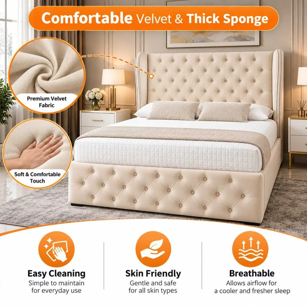 Luvessa Upholstered Ottoman Storage Bed With Wingback Headboard - Grey / Superking – image 8