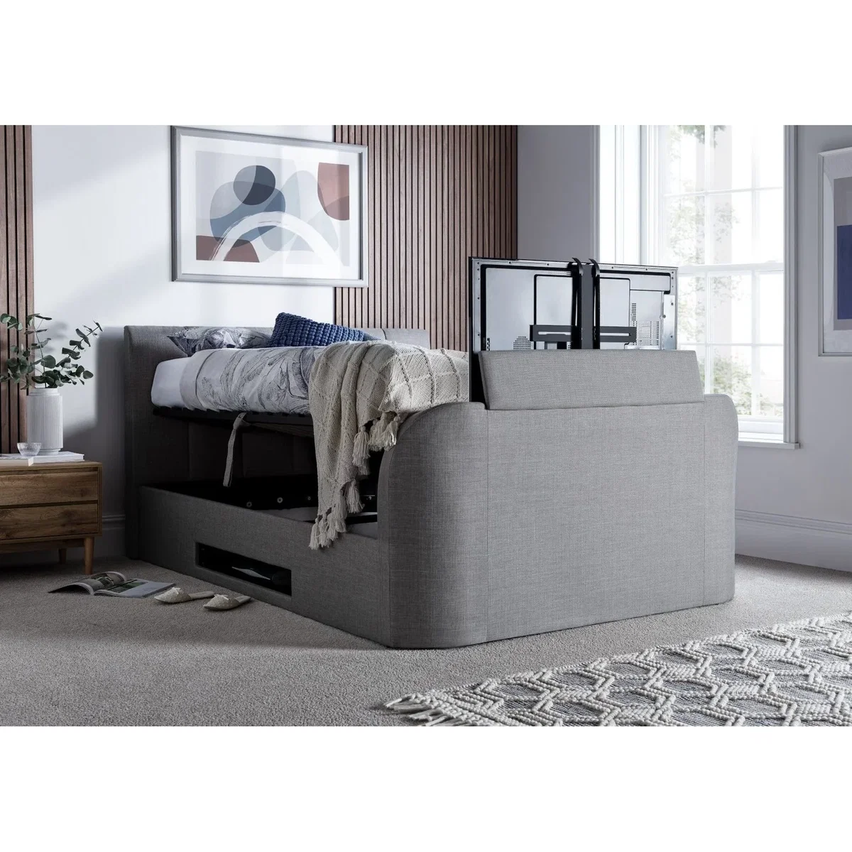 Upholstered TV Ottoman Storage Bed King - grey – image 2