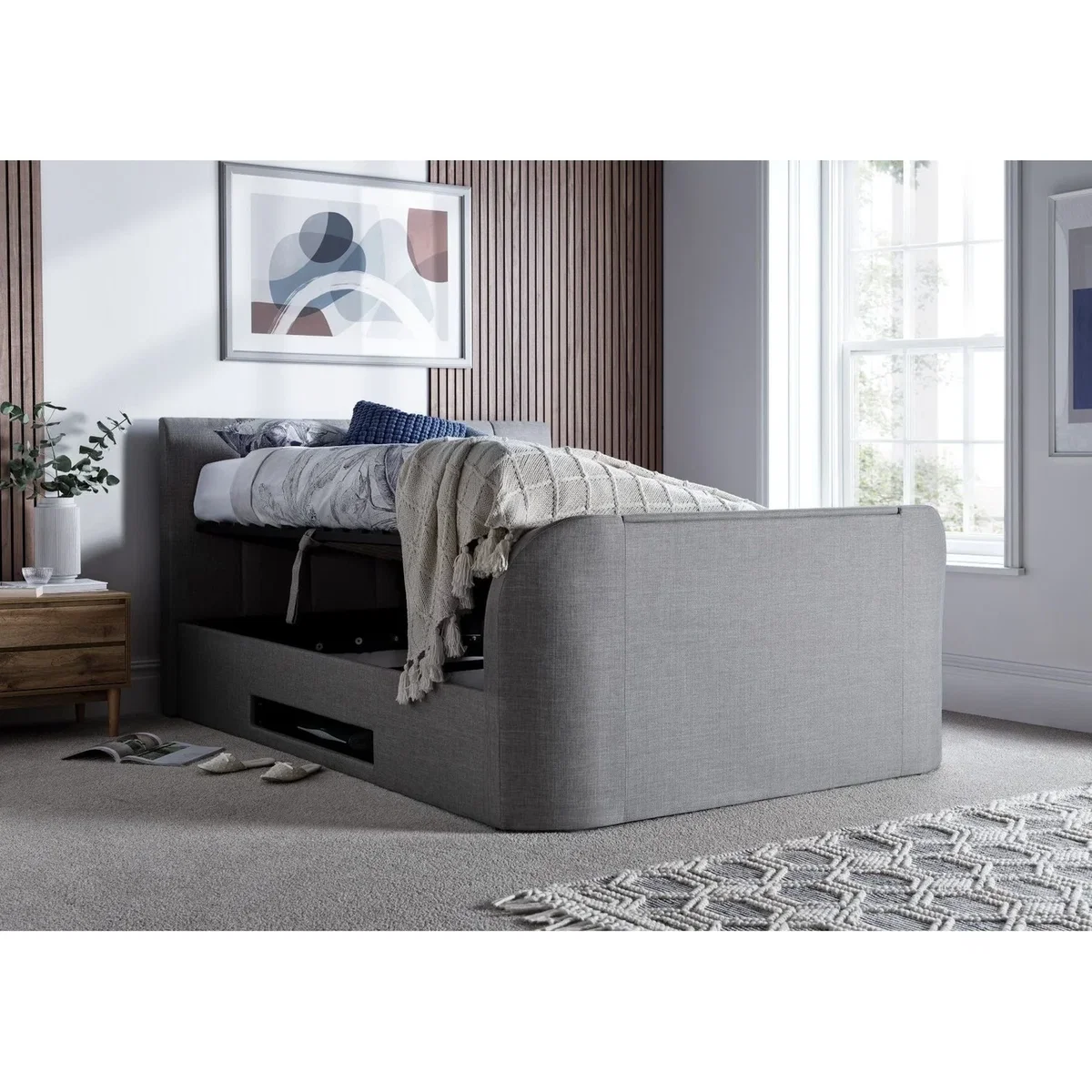 Upholstered TV Ottoman Storage Bed King - grey – image 3
