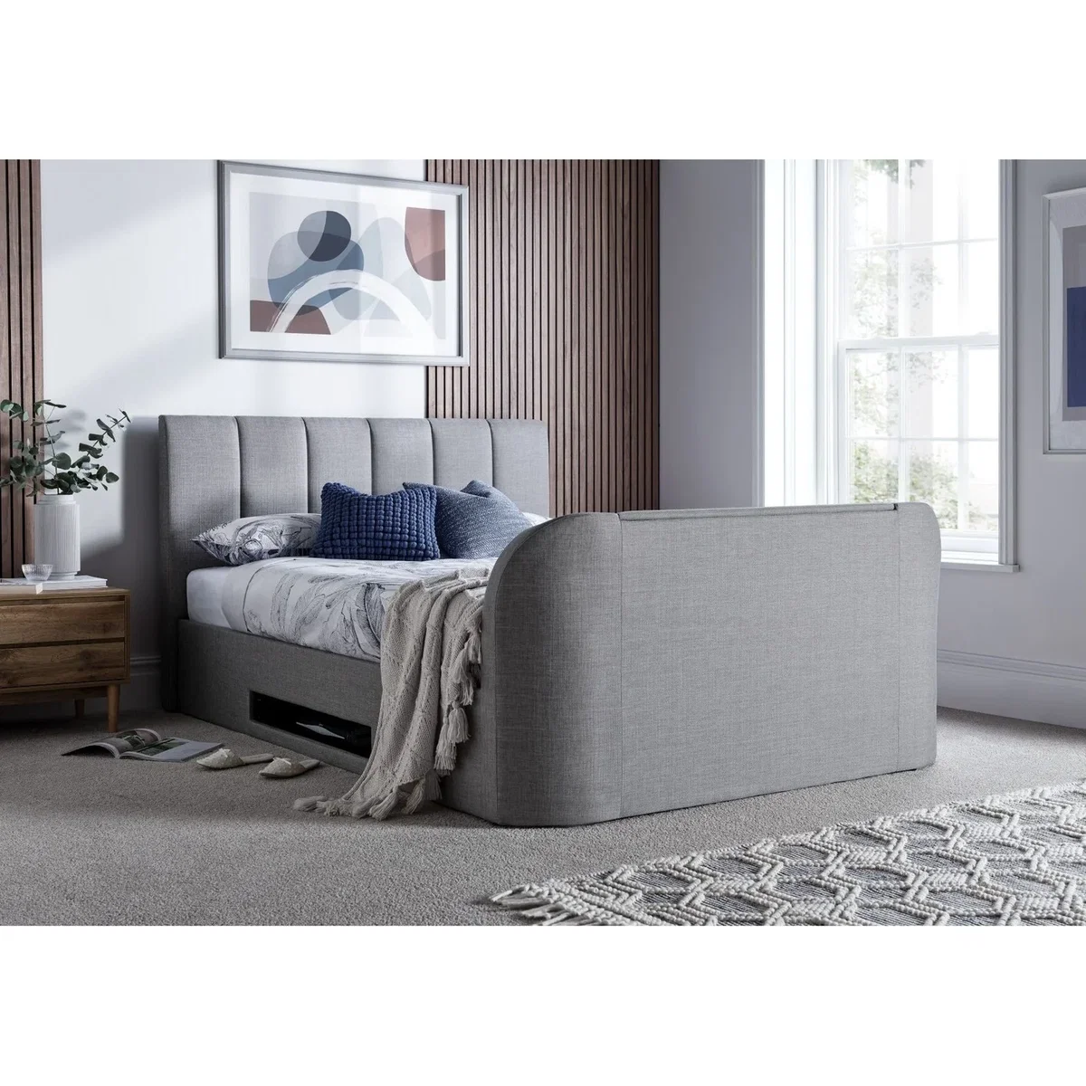 Upholstered TV Ottoman Storage Bed King - grey – image 4