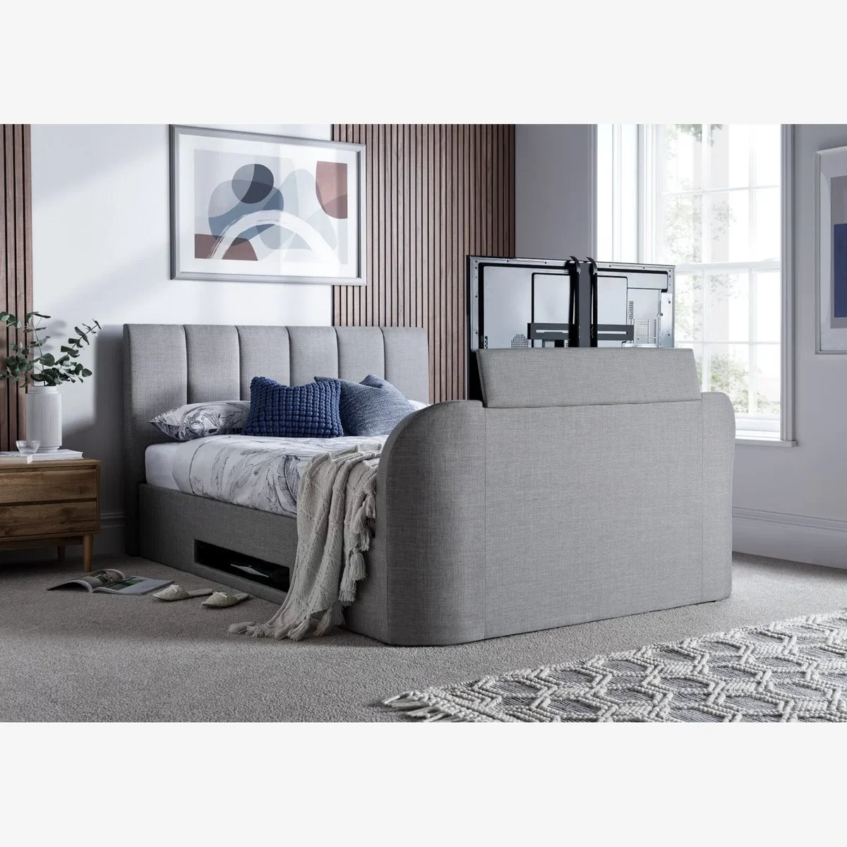 Upholstered TV Ottoman Storage Bed King - grey – image 1