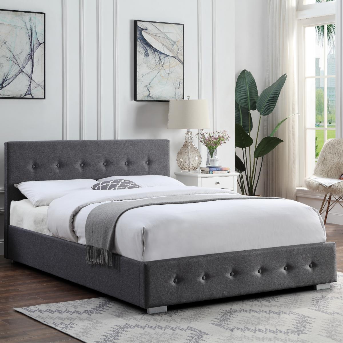Lift Up Ottoman Storage Bed Frame - Grey / 158cm / King / No