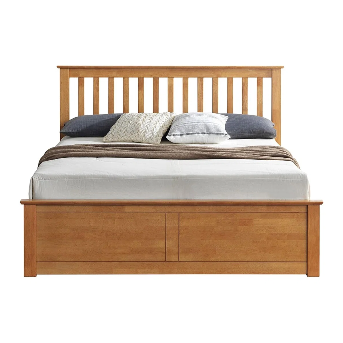 Lodge Oak Wooden Storage Ottoman Bed - Oak / King