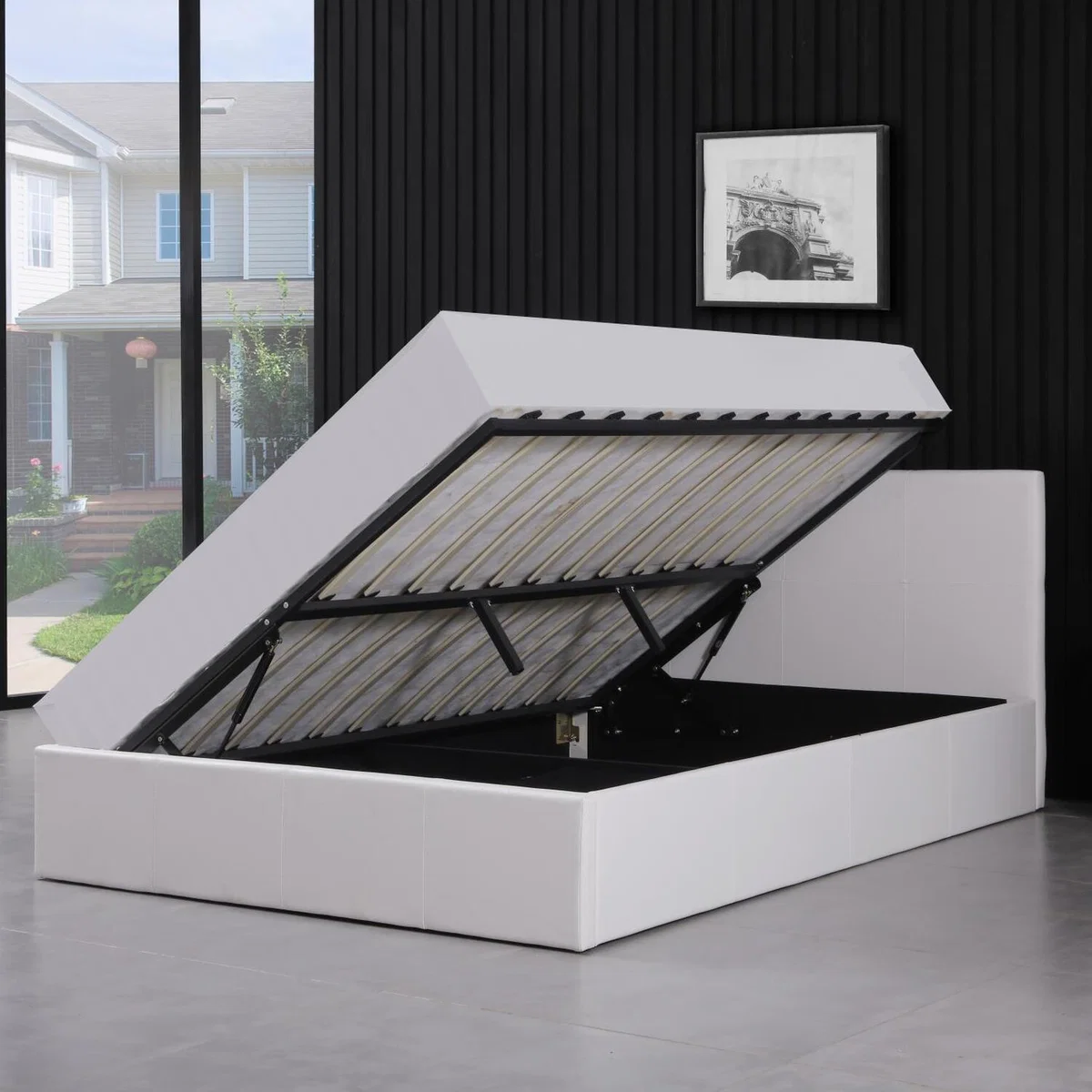 Ottoman Storage Bed White With Mattress - White / Single