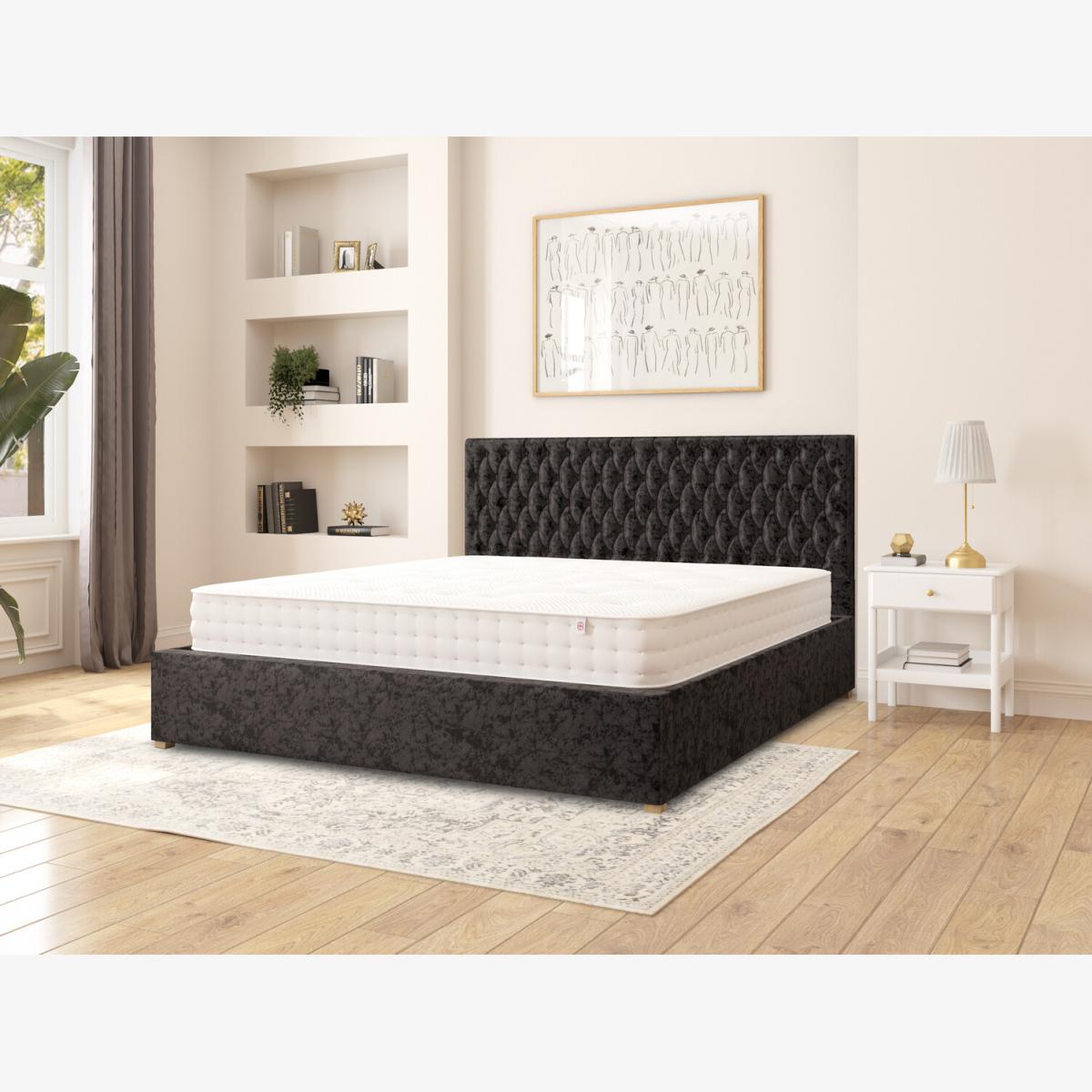 Monroe Fabric Ottoman Storage Bed, Mirazzi Velvet Fabric - Black / Superking