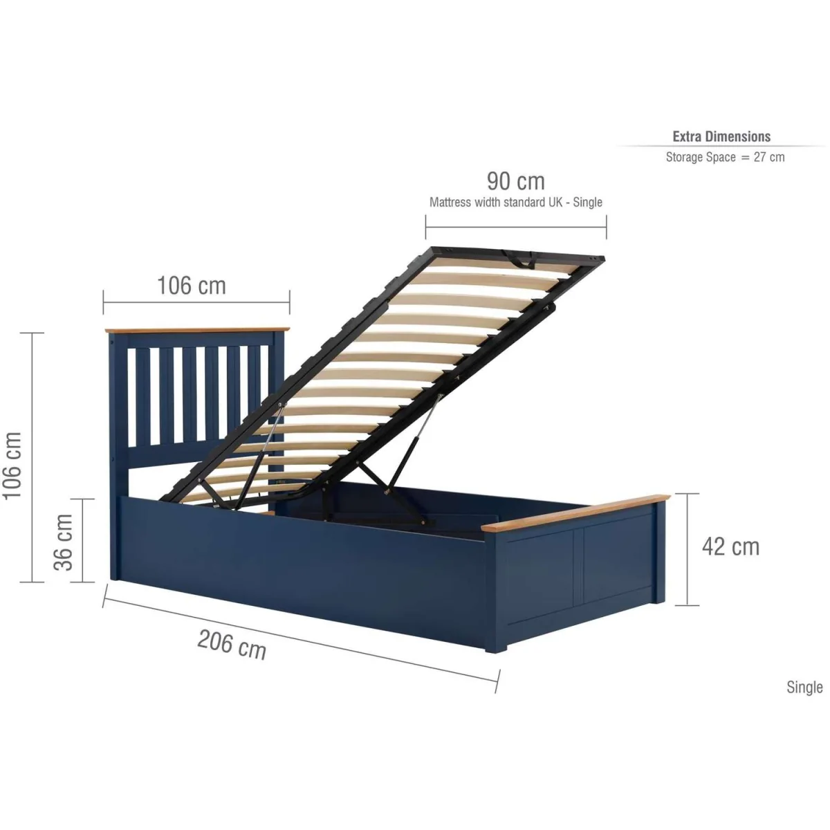 Aspen Single Ottoman Bed - Navy Blue – image 4