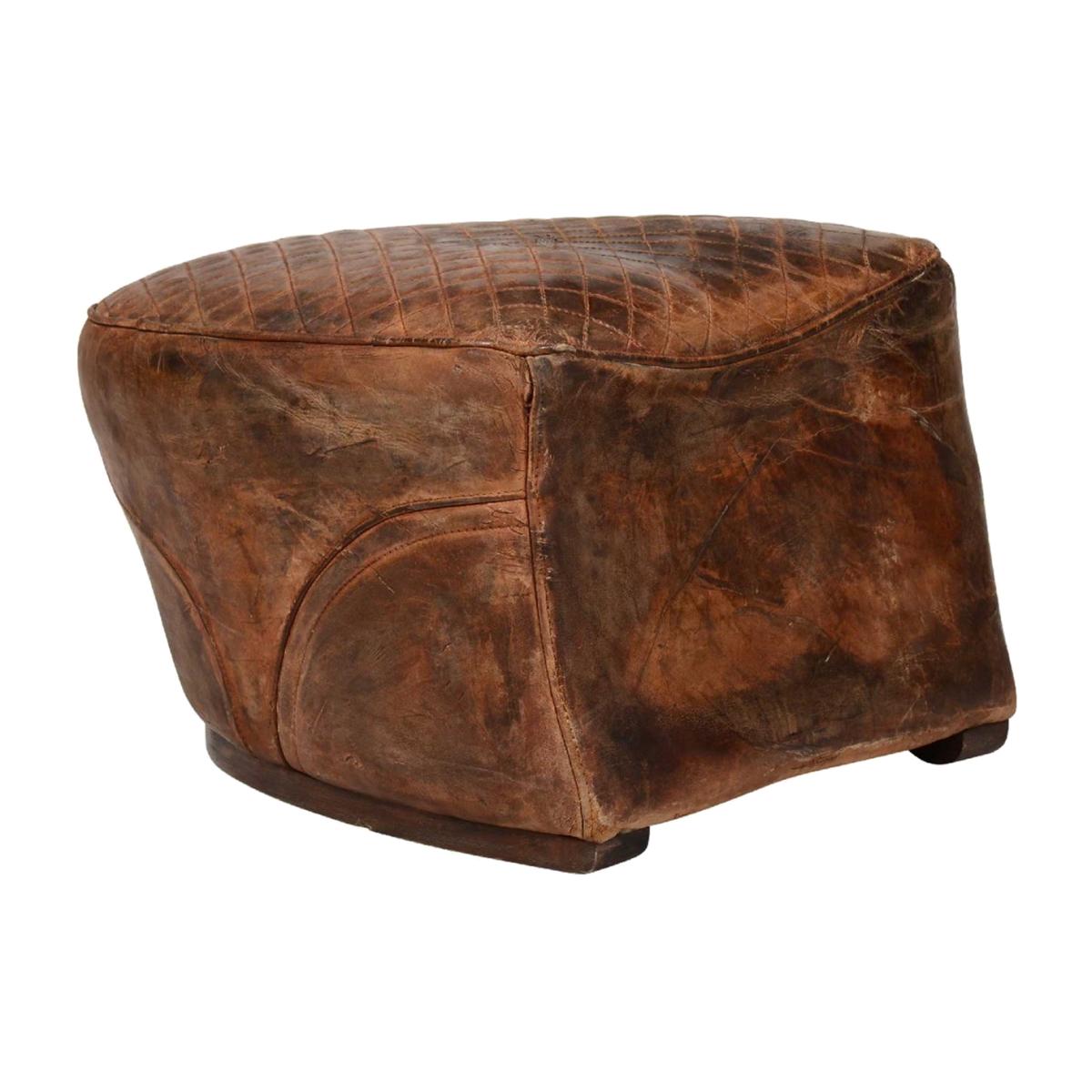 Timothy Oulton Leather Saddle Footstool, Brown | Barker & Stonehouse