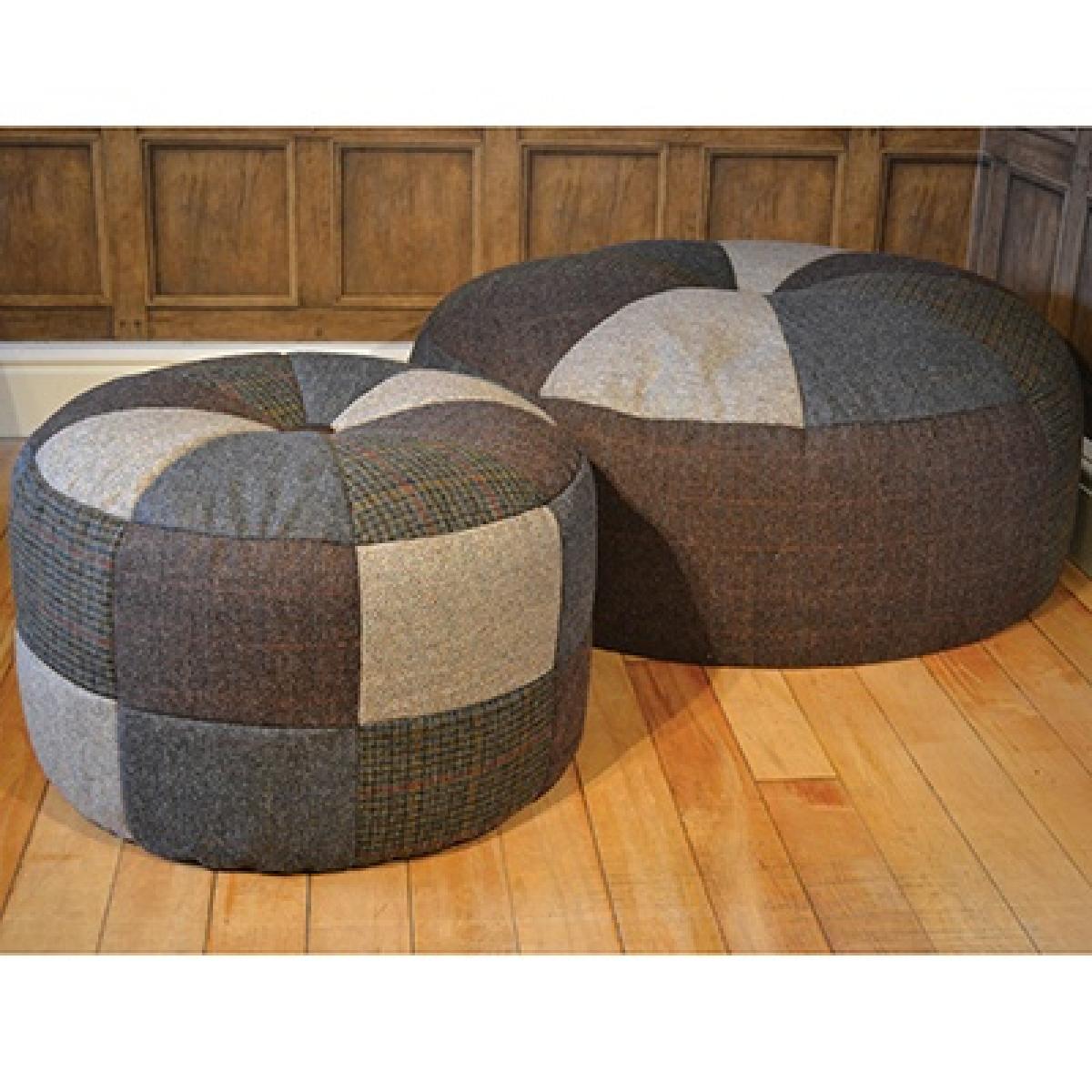 Harris Tweed Pumpkin Large Stool, Brown Leather | Barker & Stonehouse – image 2