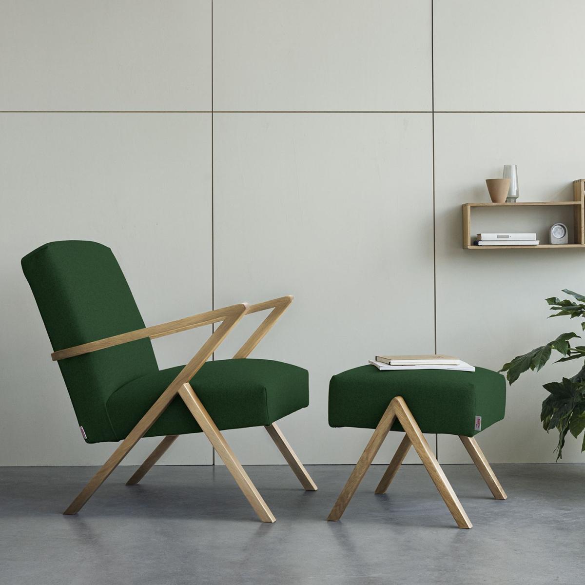 Leaf Green Retrostar Footstool Wool Line - Oak Frame – image 2