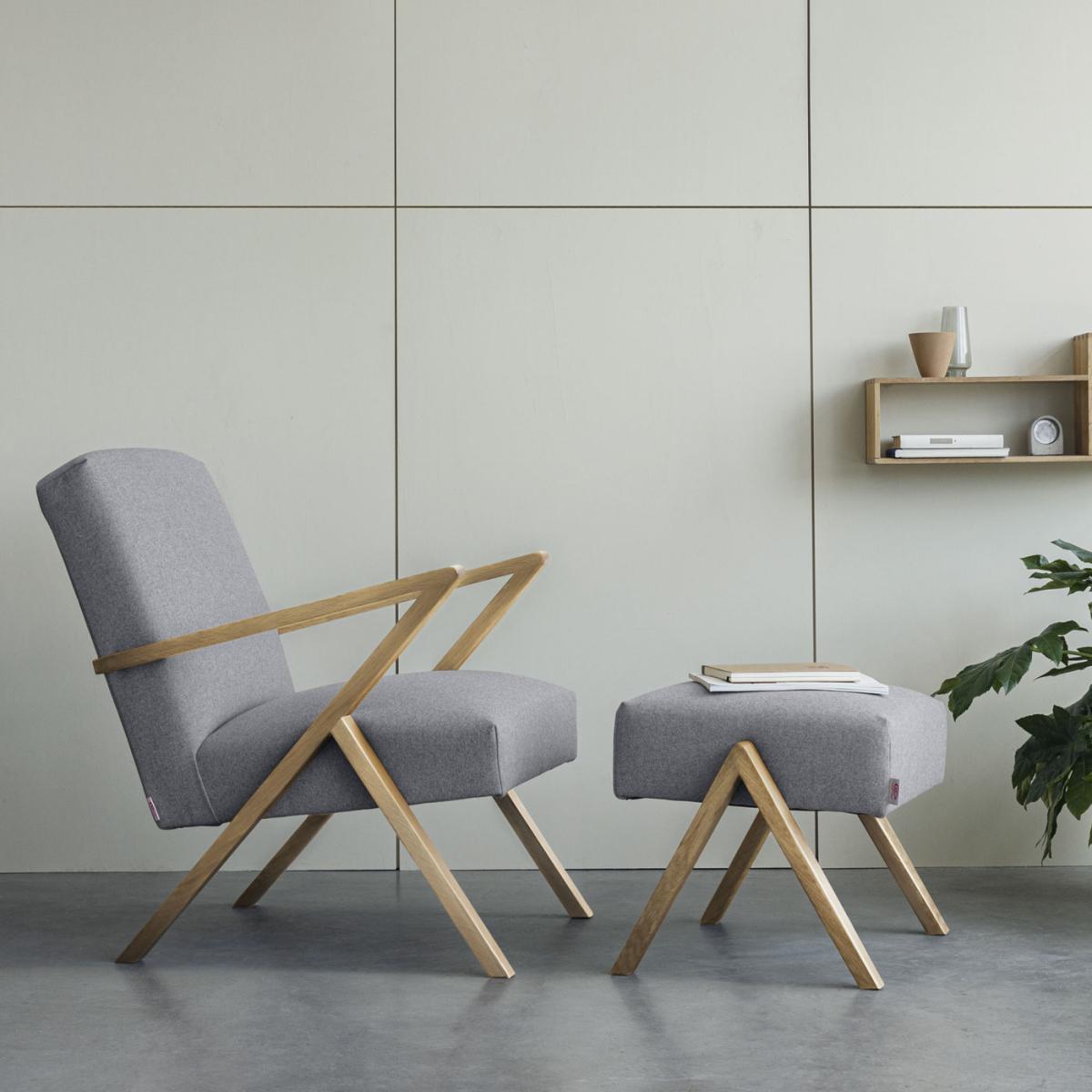 Stone Grey Retrostar Footstool Wool Line - Oak Frame – image 2