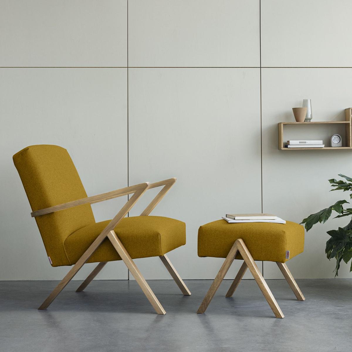 Lime Yellow Retrostar Footstool Wool Line - Oak Frame – image 2