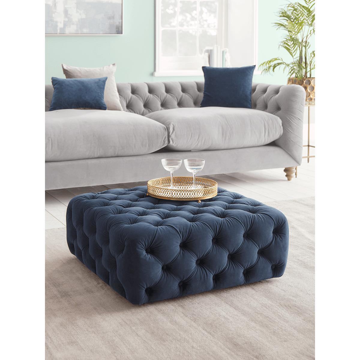 Dora Buttoned Ottoman - Ash Linen Cotton Blend – image 3