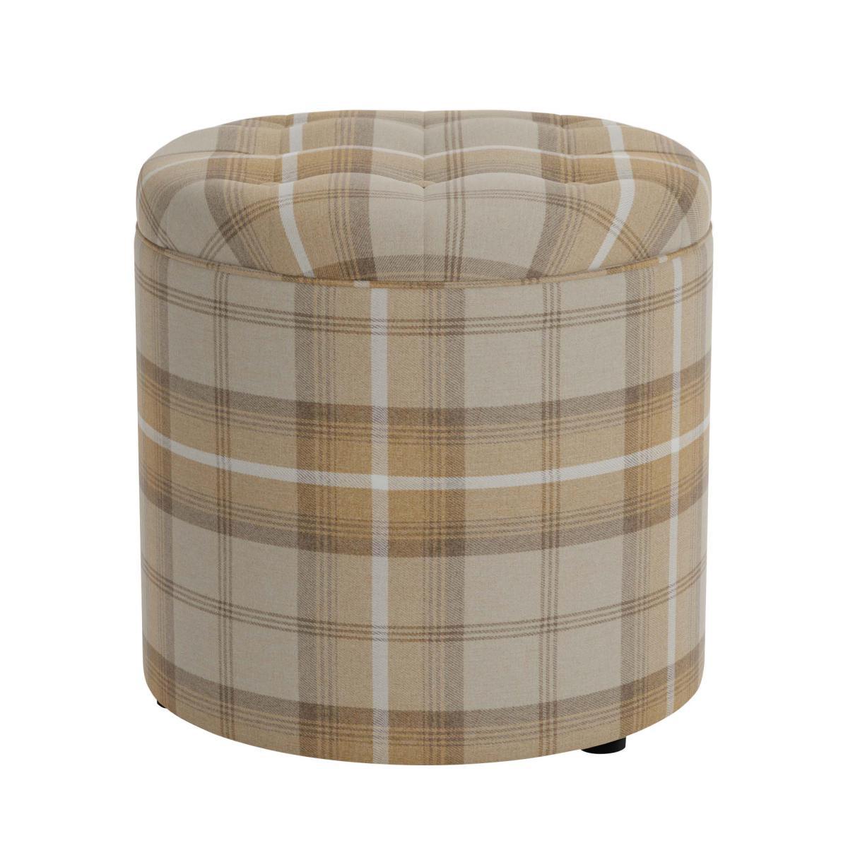 Oswald Check Round Buttoned Storage Footstool Natural Oswald Wingback – image 2