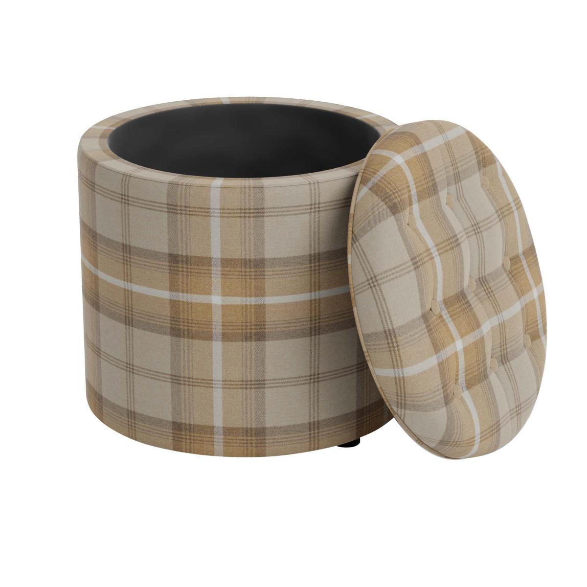 Oswald Check Round Buttoned Storage Footstool Natural Oswald Wingback – image 3