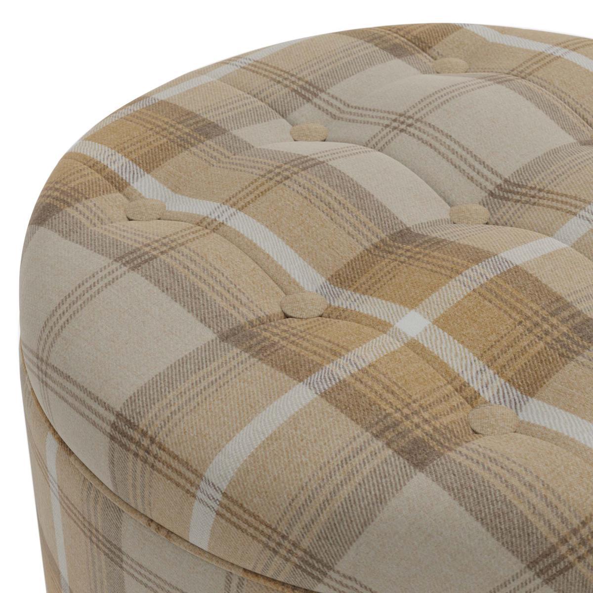 Oswald Check Round Buttoned Storage Footstool Natural Oswald Wingback – image 4