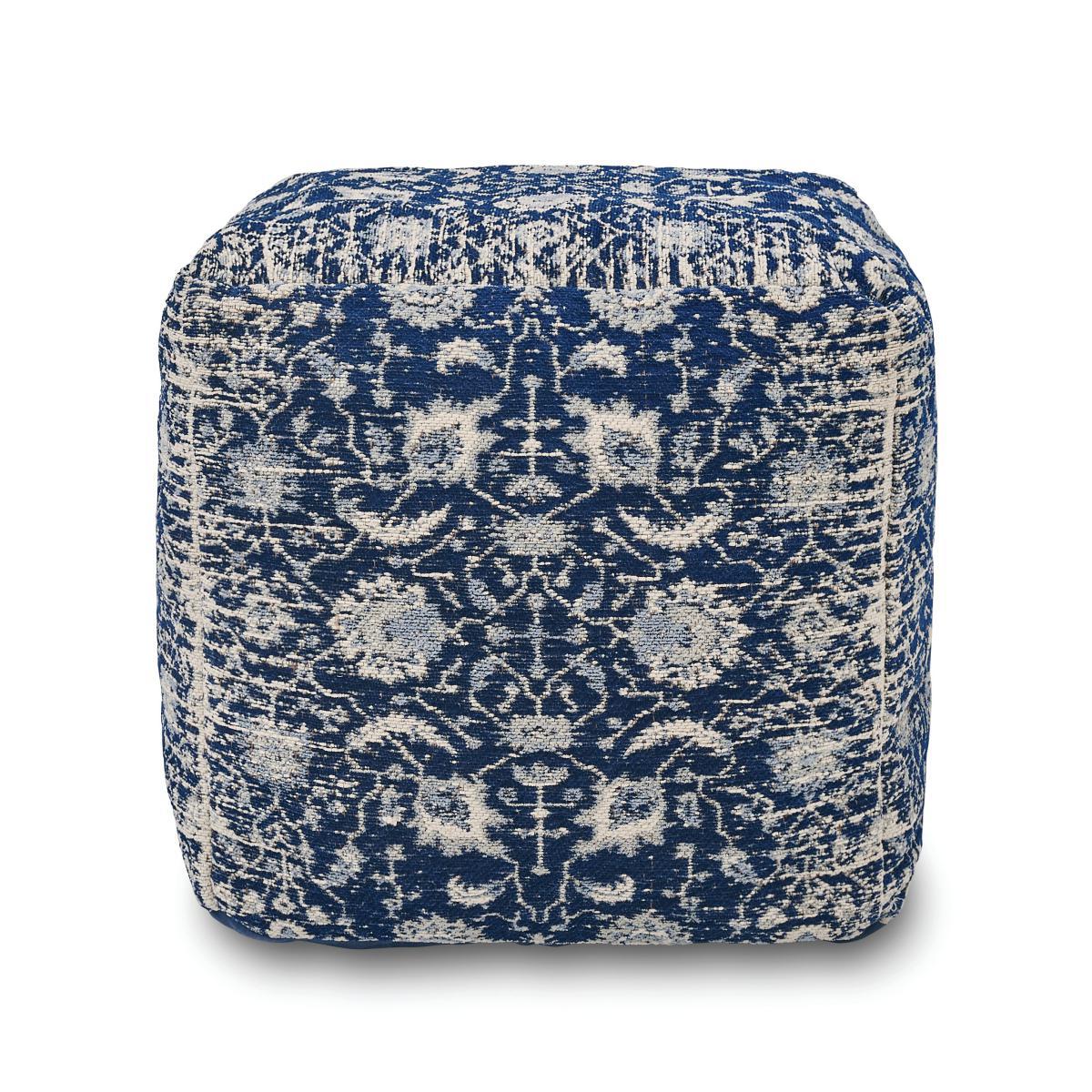 Blue Global Chenille Jacquard Pouffe Blue – image 2