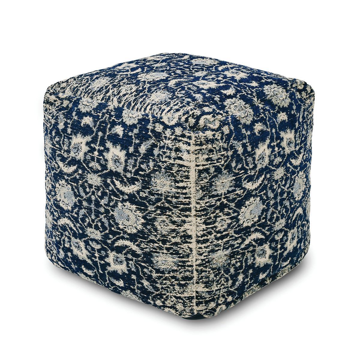 Blue Global Chenille Jacquard Pouffe Blue – image 3