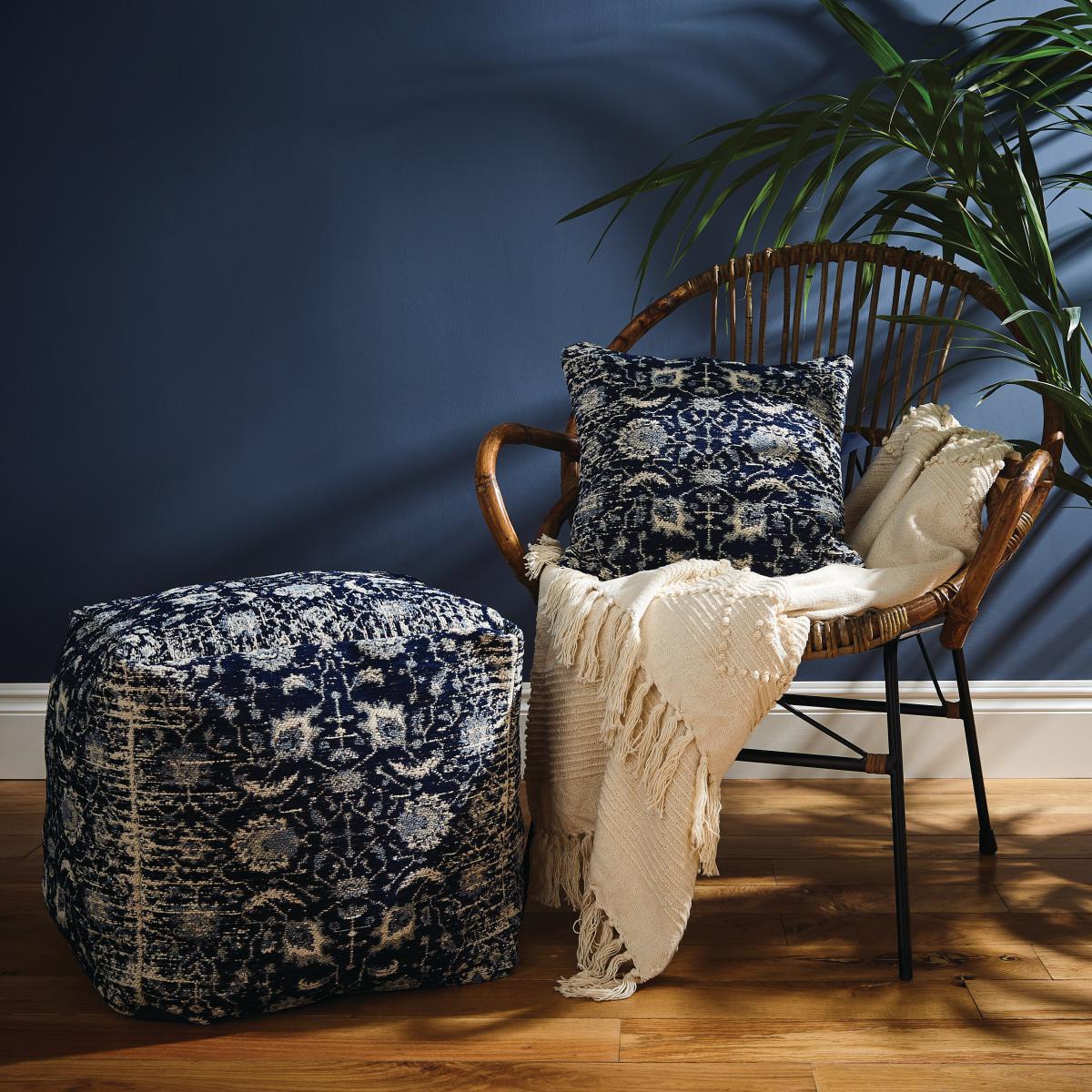 Blue Global Chenille Jacquard Pouffe Blue – image 1