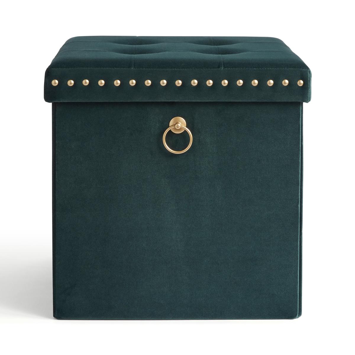 Velvet Cube Ottoman Bottle Green Bottle (Green) – image 3