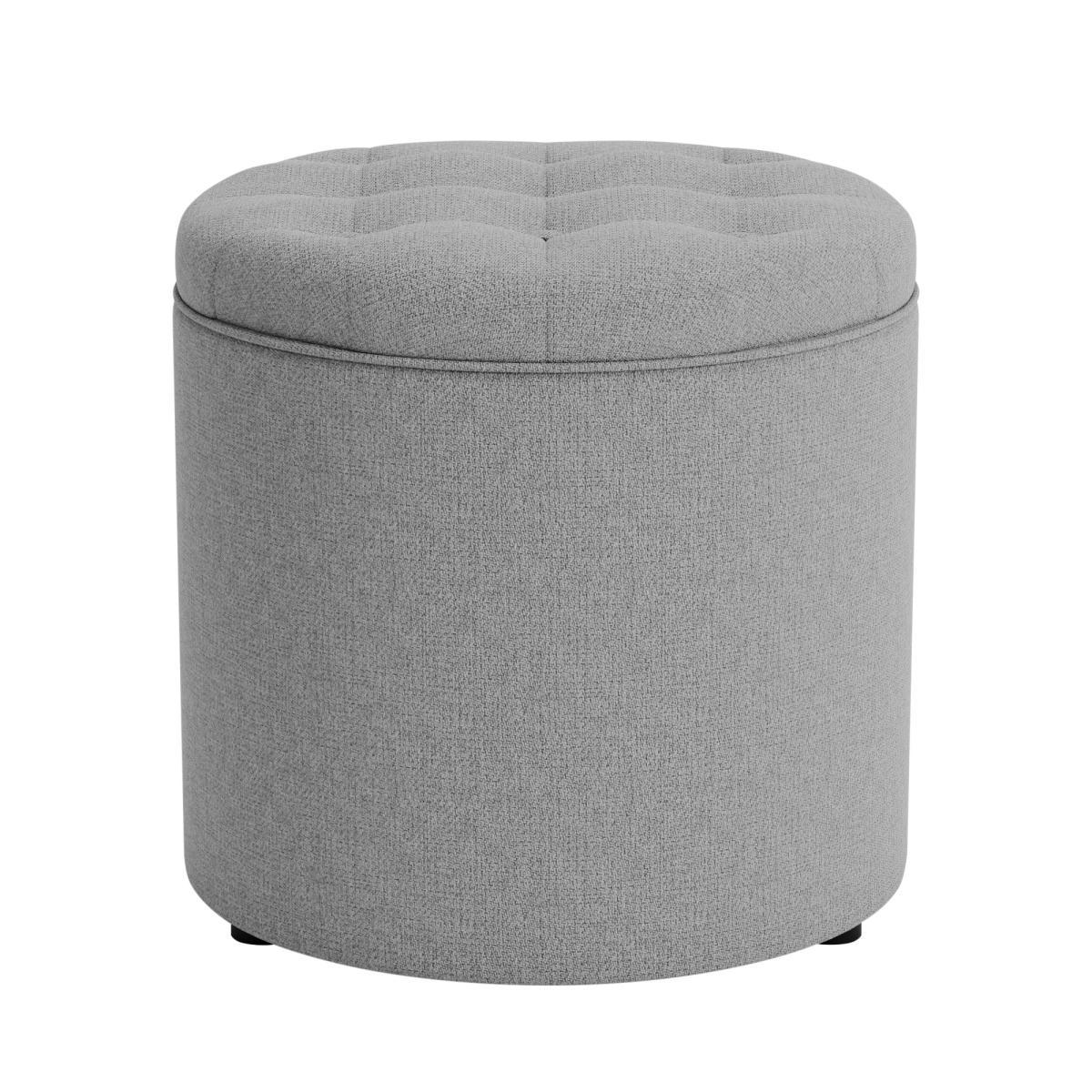 Oswald Faux Wool Round Storage Footstool Grey – image 2