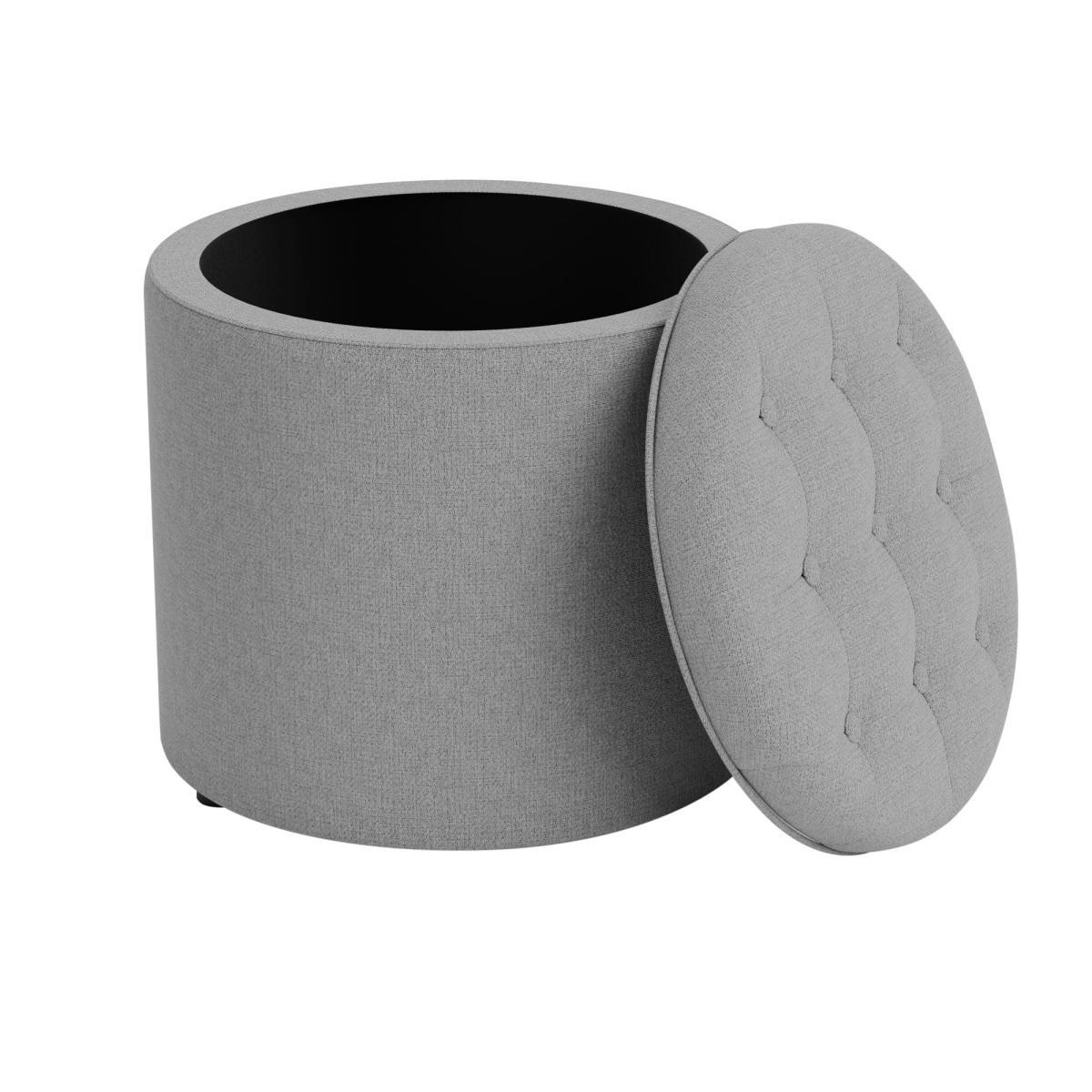 Oswald Faux Wool Round Storage Footstool Grey – image 3