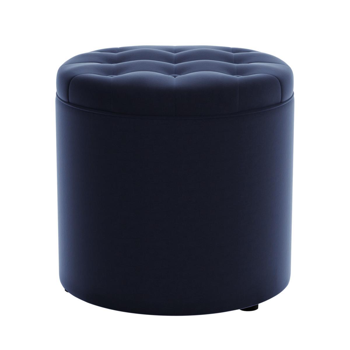 Oswald Velvet Round Storage Footstool Luxe Navy – image 2