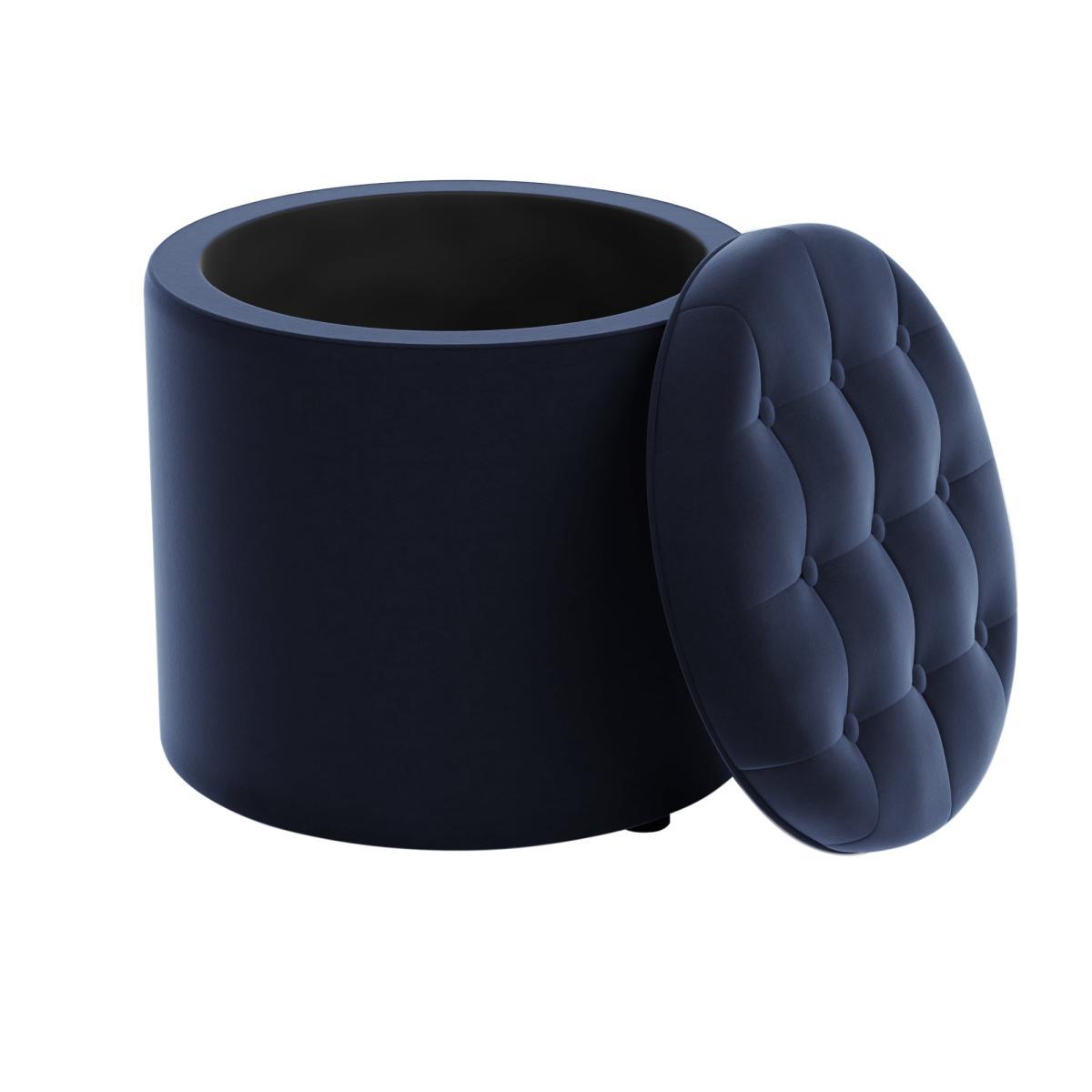Oswald Velvet Round Storage Footstool Luxe Navy – image 3