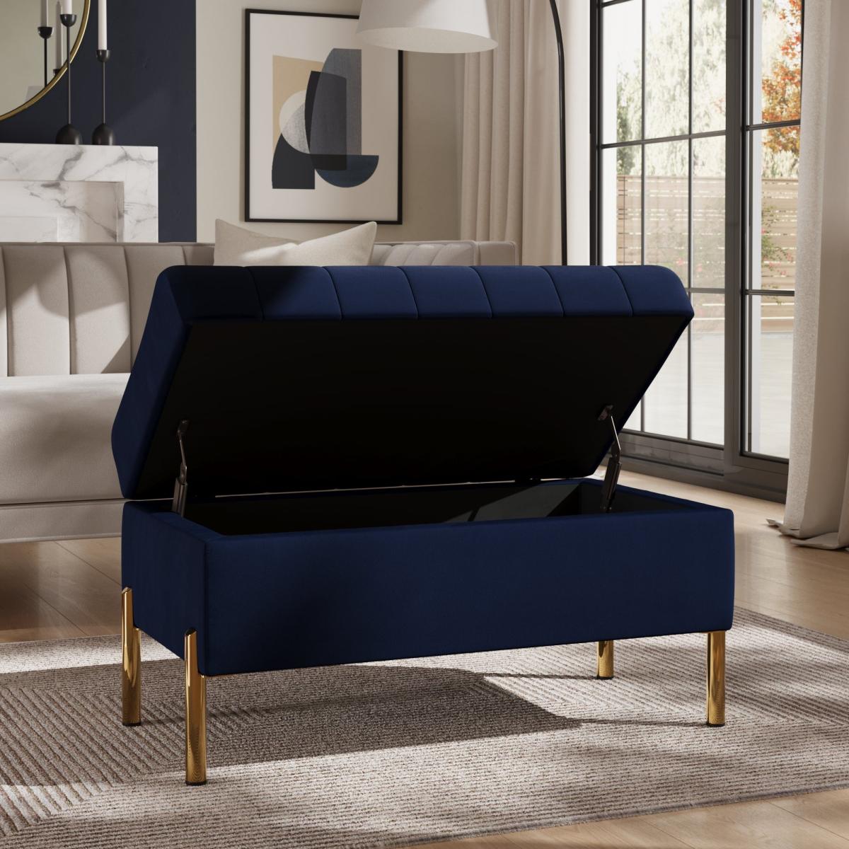 Quilted Velvet Storage Footstool Luxe Navy – image 2