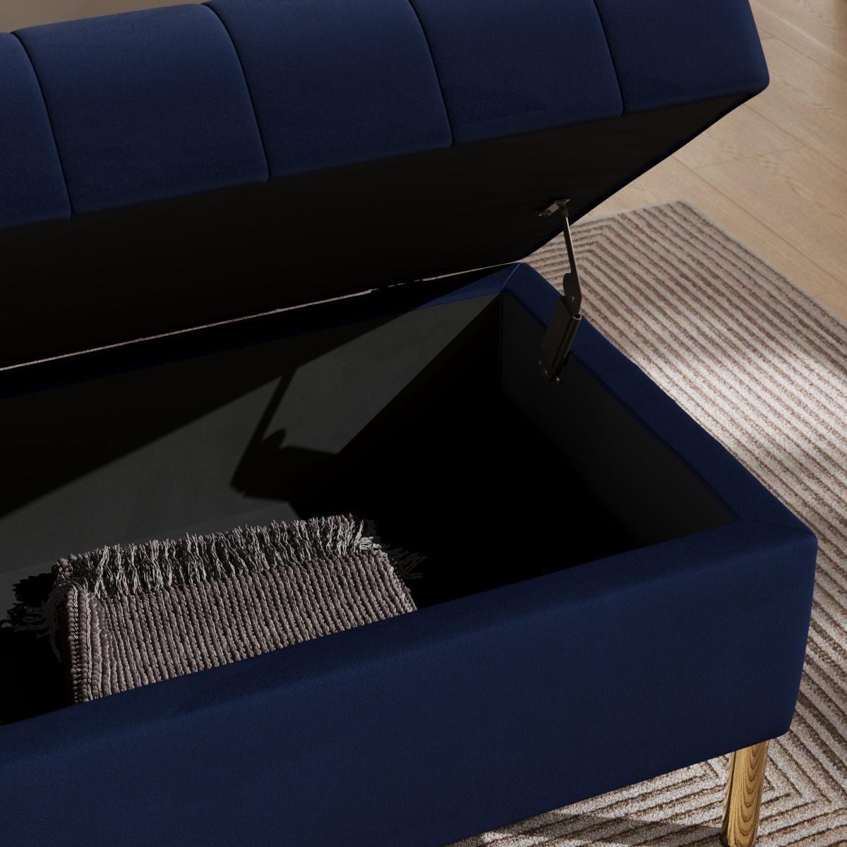 Quilted Velvet Storage Footstool Luxe Navy – image 3