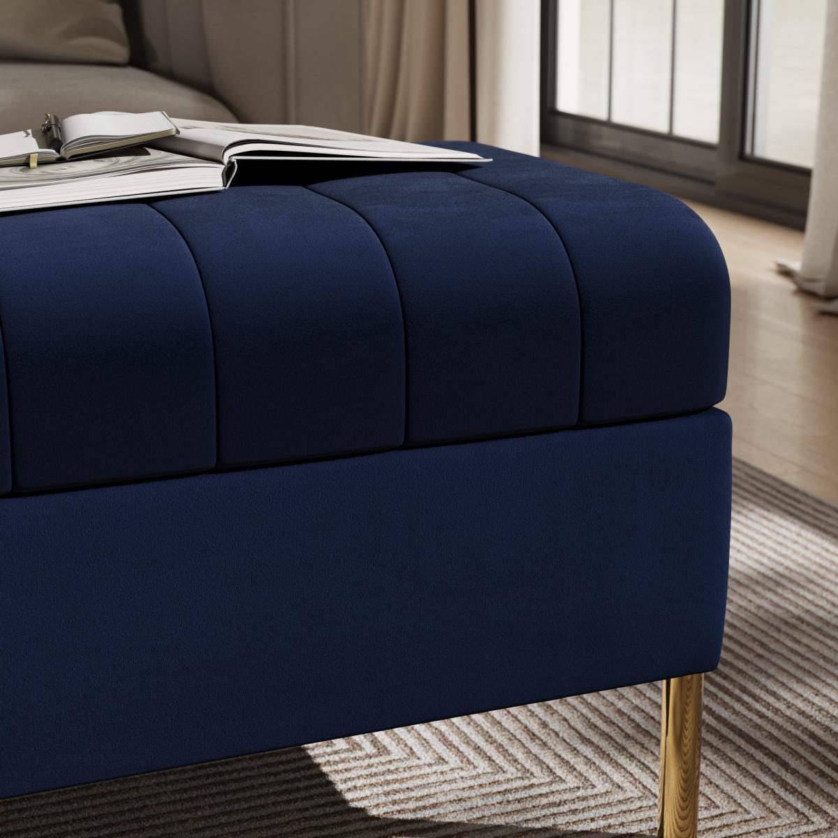 Quilted Velvet Storage Footstool Luxe Navy – image 4