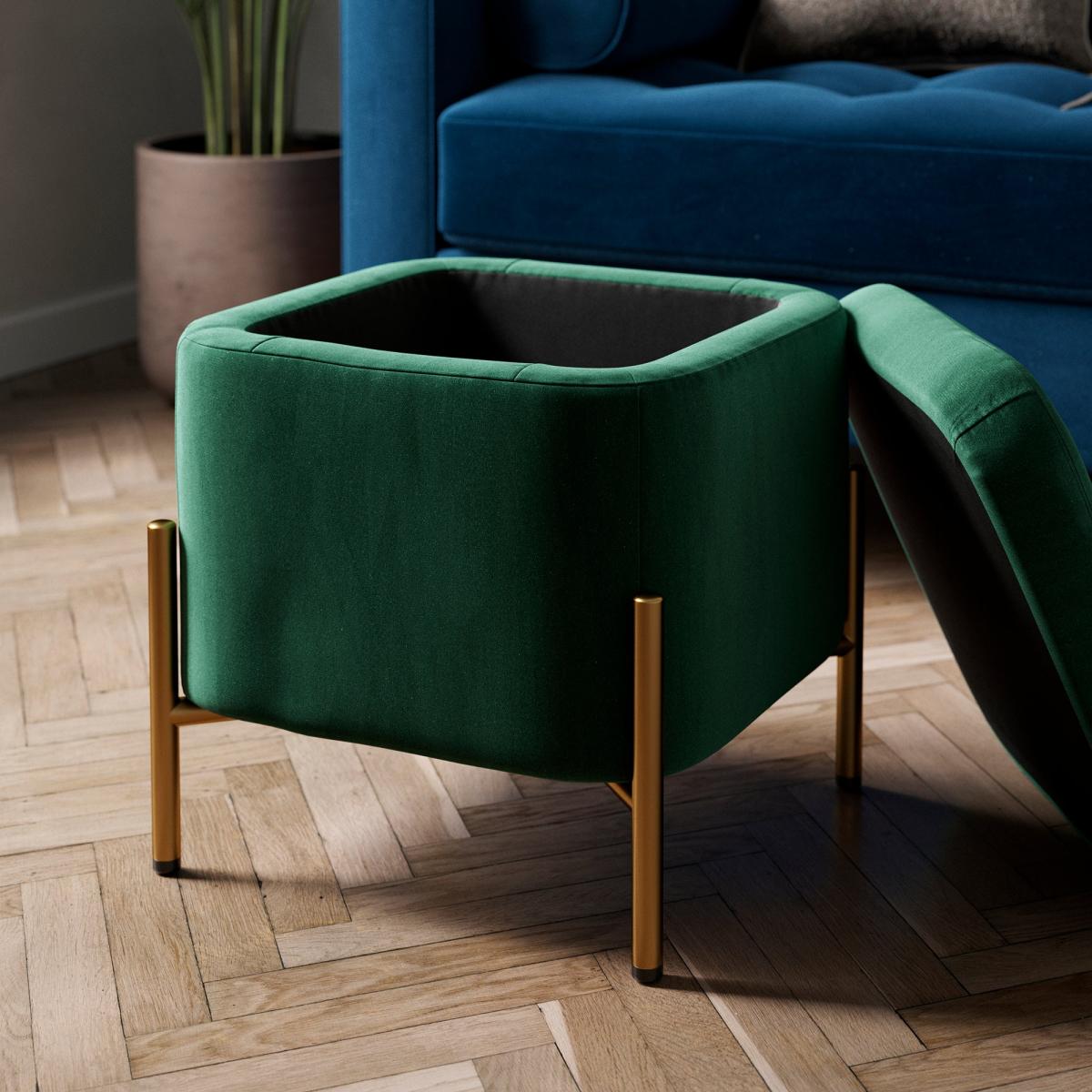 Ivy Velvet Storage Footstool Velvet Bottle Green – image 2