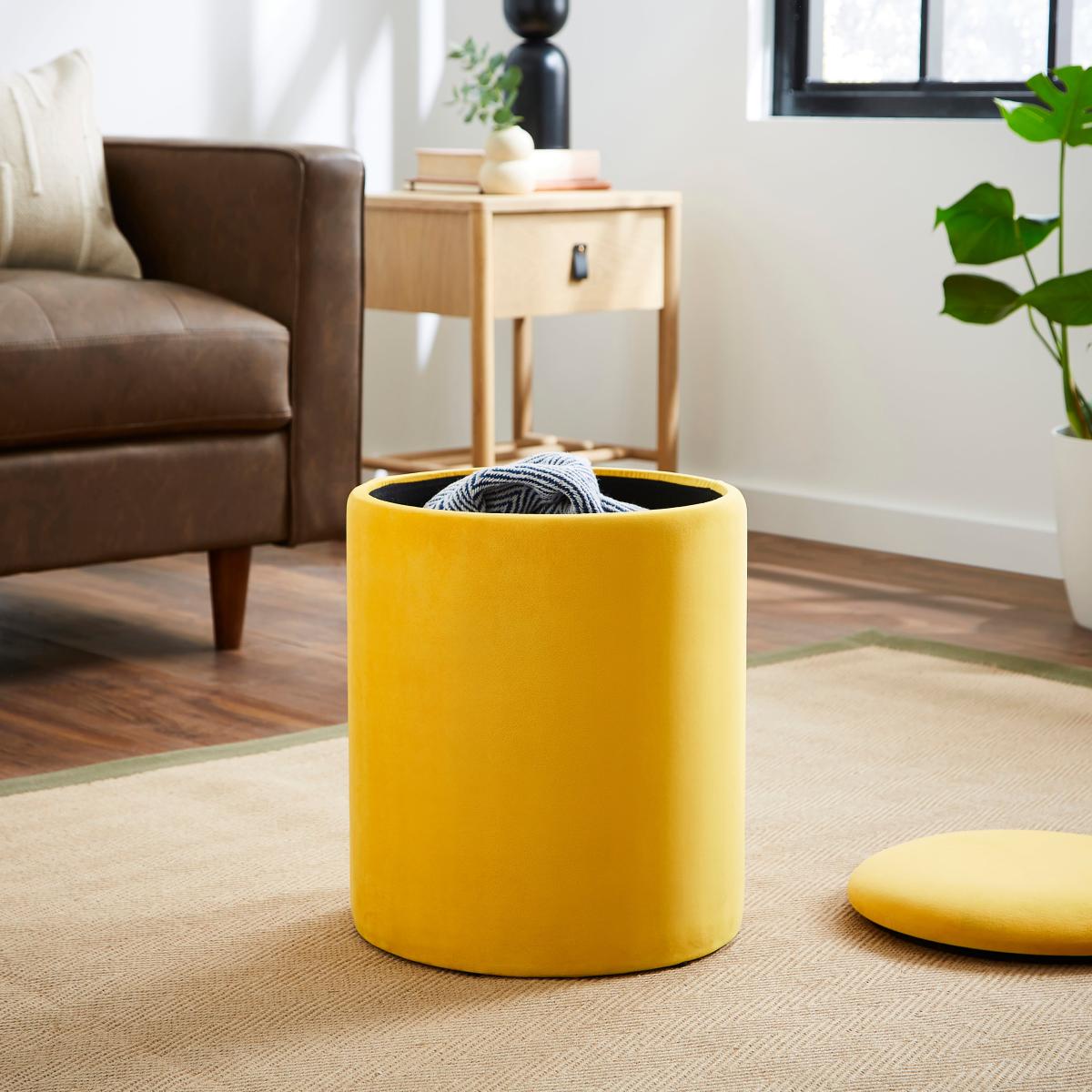 Plain Velvet Storage Footstool Gold Gold – image 2