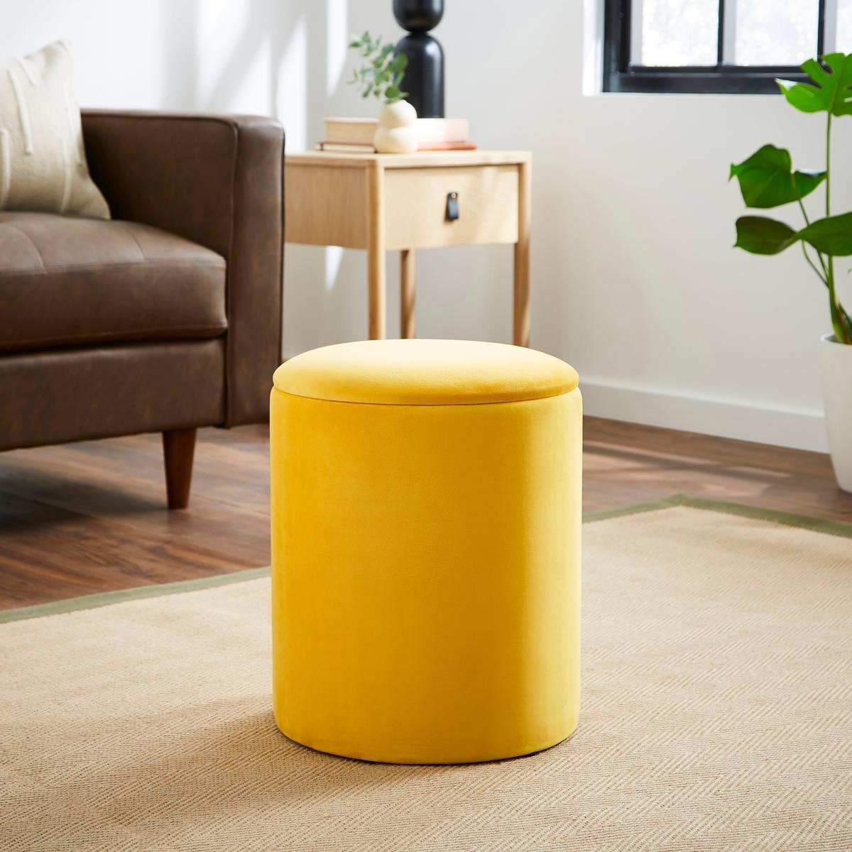 Plain Velvet Storage Footstool Gold Gold – image 1
