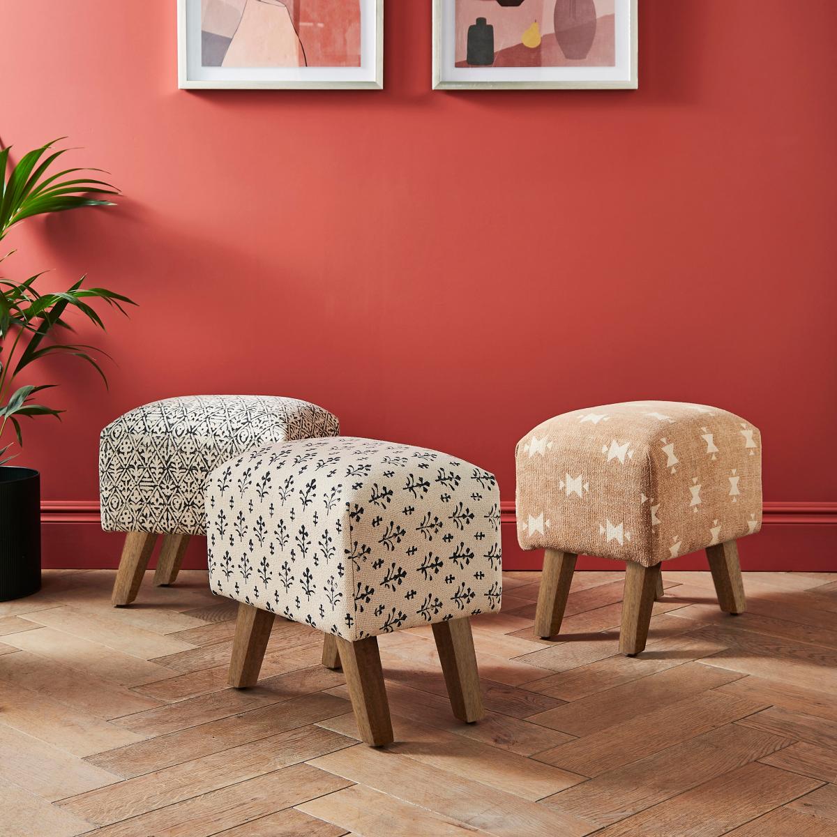 Jaipur Edit Tile Print Footstool Black Black and white – image 6