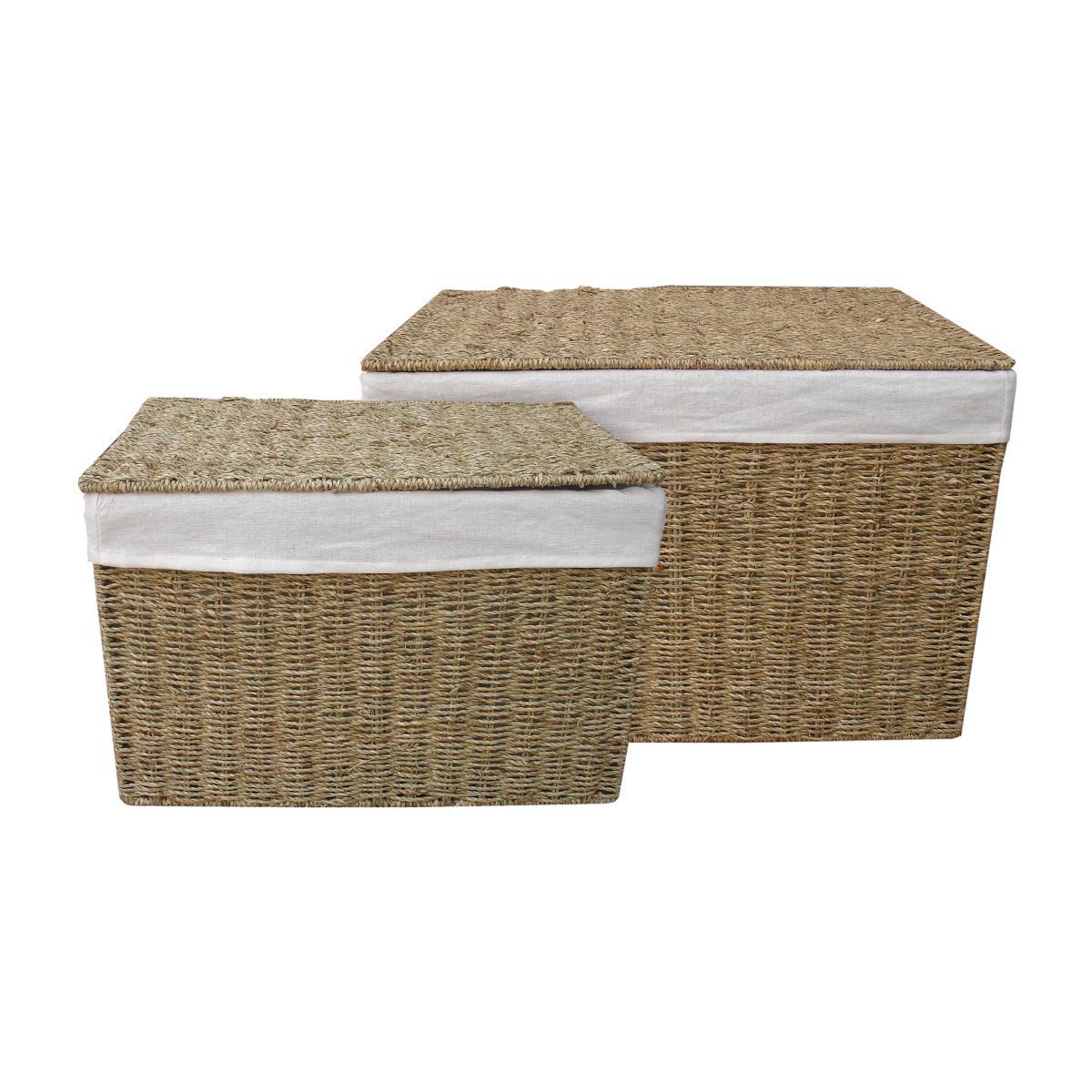 Small and Large Seagass Ottoman Set Brown